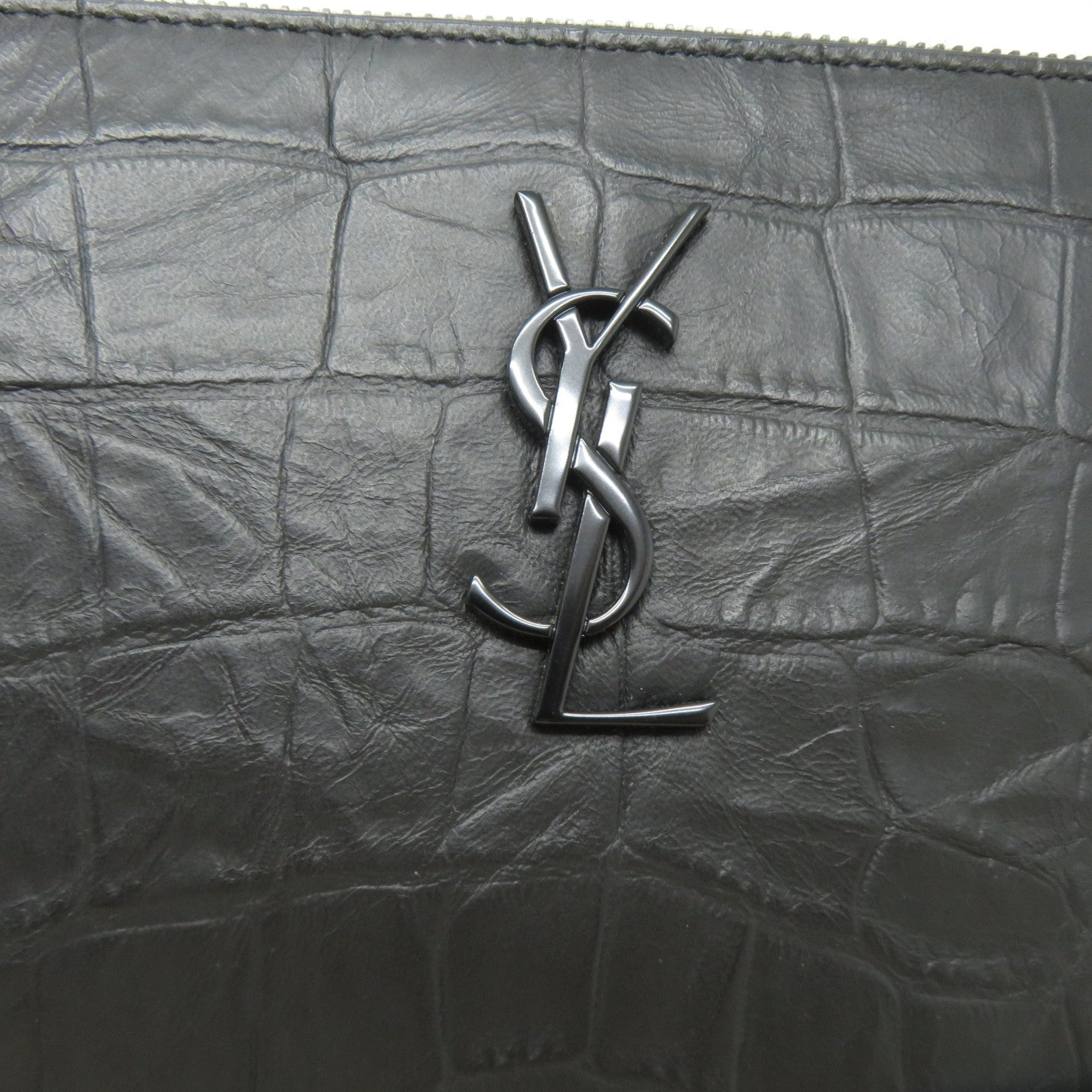 SAINT LAURENT 皮革Clutch Bag黑扣手拿包黑色