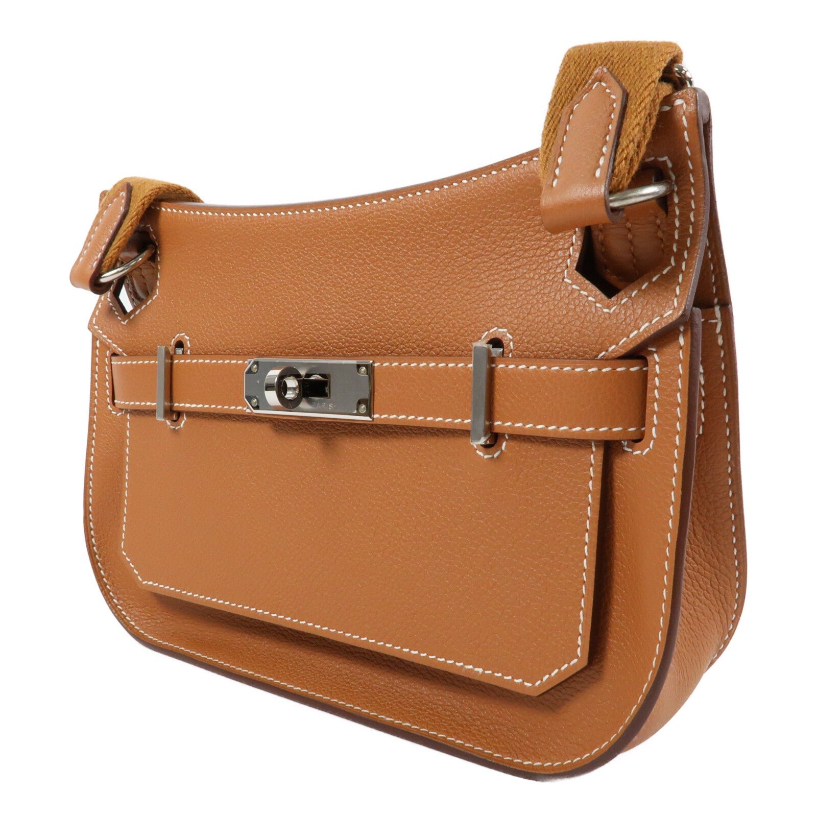 HERMES Evercolor皮革Mini Jypsiere銀扣肩背袋Gold