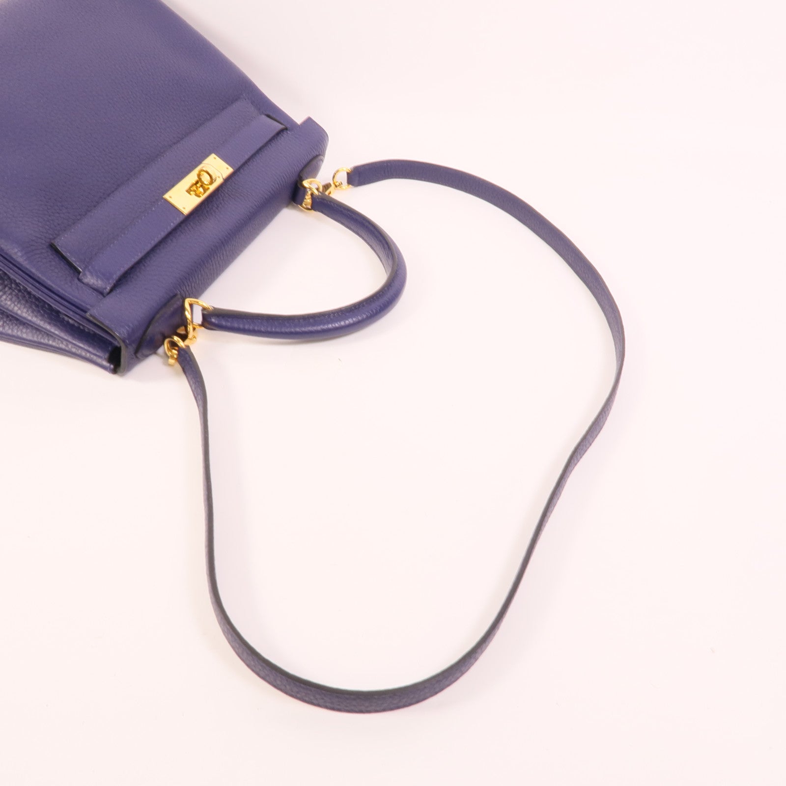 HERMES Togo皮革Kelly 28手挽肩背兩用袋Bleu Encre