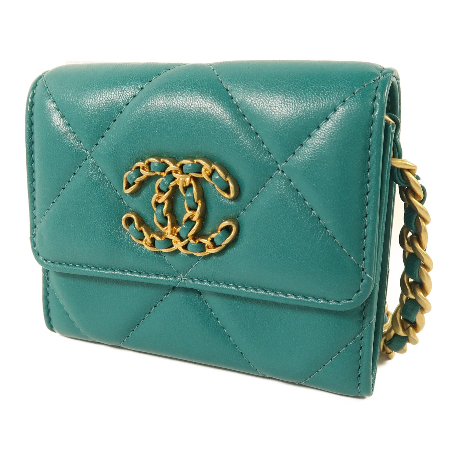 CHANEL 羊皮皮革C19 Card Case Chain Shoulder Bag鏈帶肩背袋