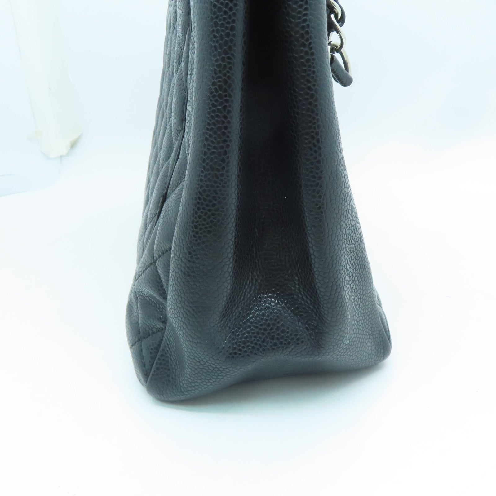 CHANEL diamond Caviar leather Grand Shopping Tote Bag silver buckle handle bag black
