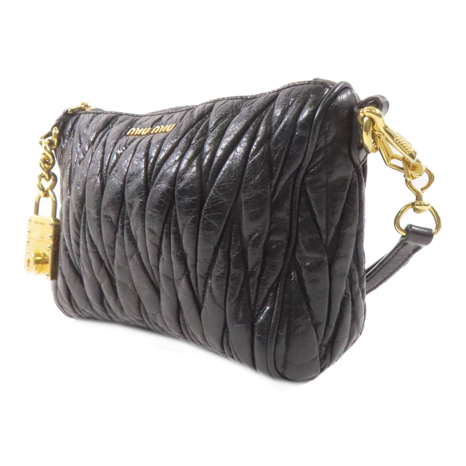 Miu Miu 皮革Shoulder Bag金扣肩背袋黑色