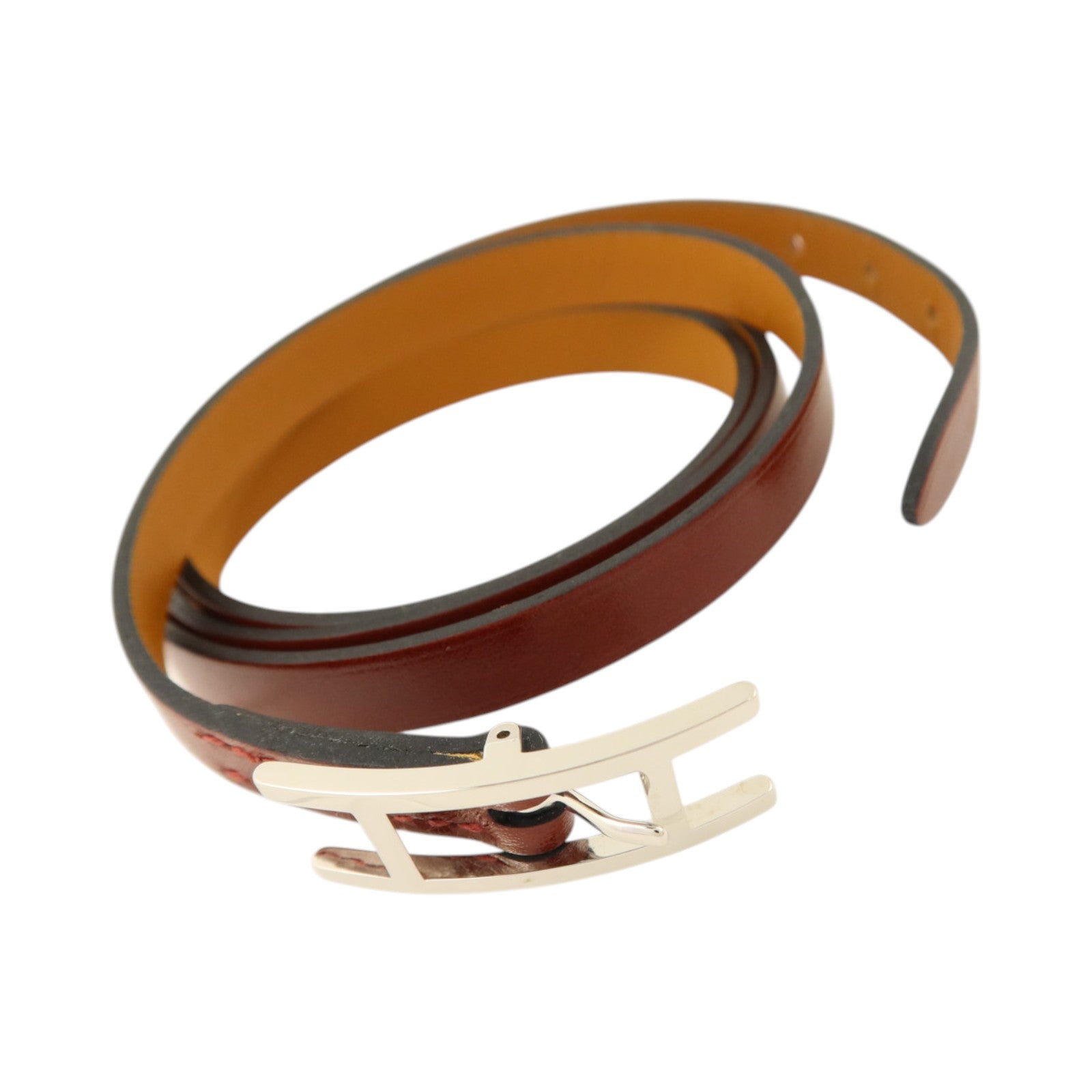 HERMES Box皮革Hapi 3 Bracelet銀扣手鏈Rouge H