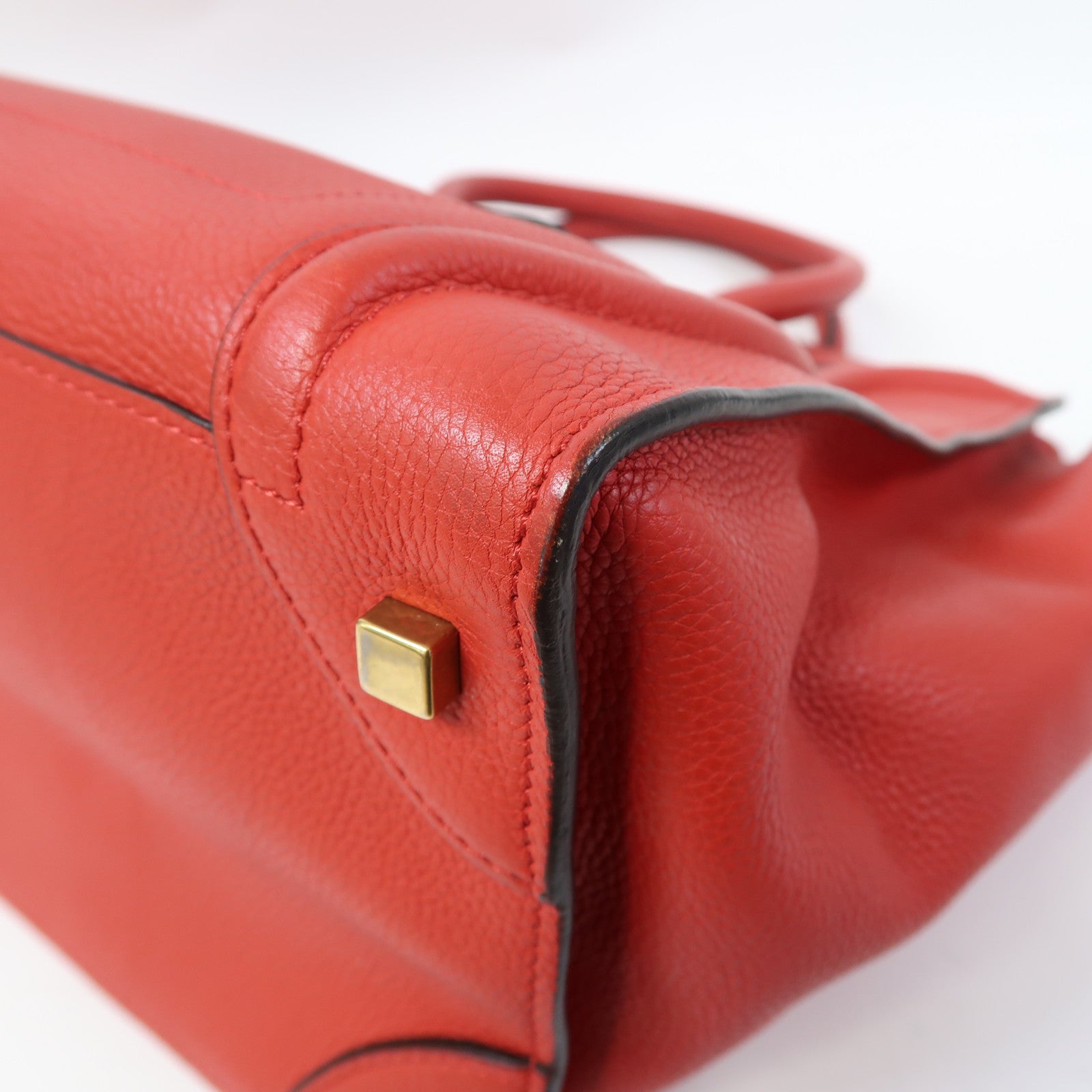 CELINE 牛皮皮革Luggage金扣手挽袋紅色