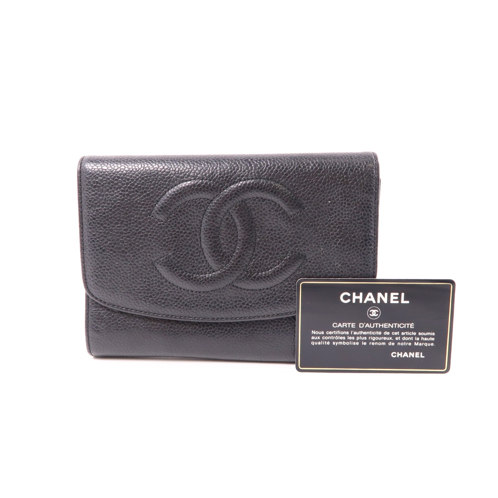 CHANEL 牛皮皮革Wallet金扣長錢包黑色