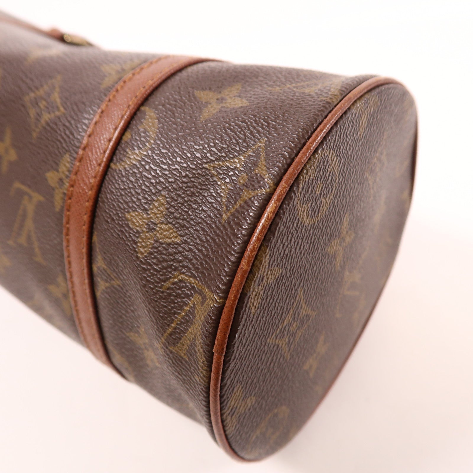 LOUIS VUITTON Monogram Papillon PM金扣手挽袋棕色