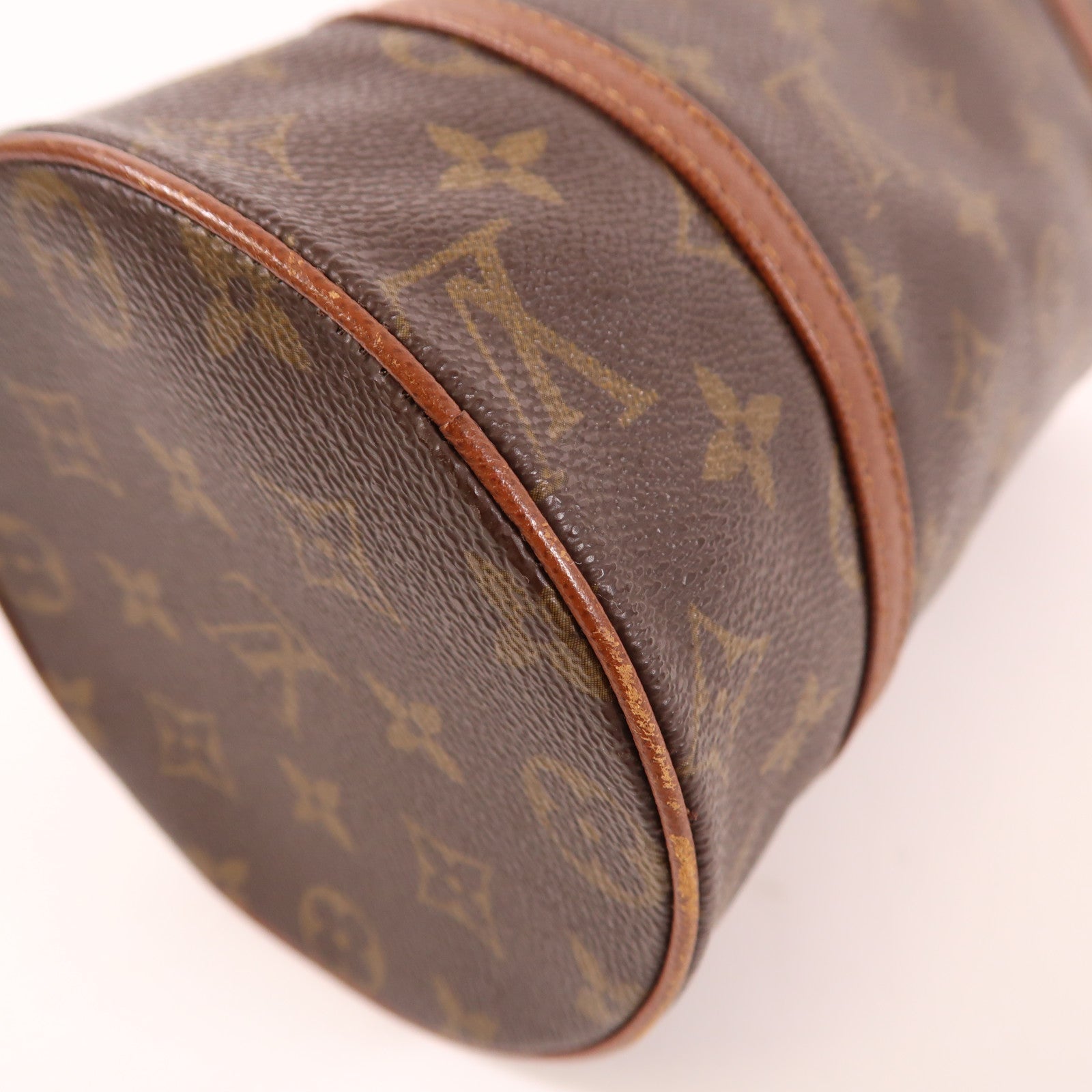 LOUIS VUITTON Monogram Papillon PM金扣手挽袋棕色