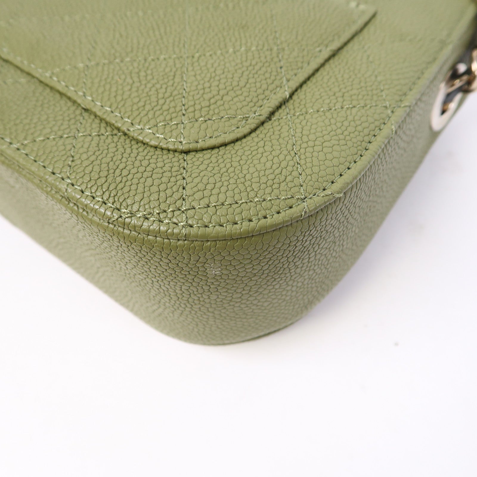 CHANEL Caviar皮革Shoulder Bag金扣手挽肩背兩用袋綠色