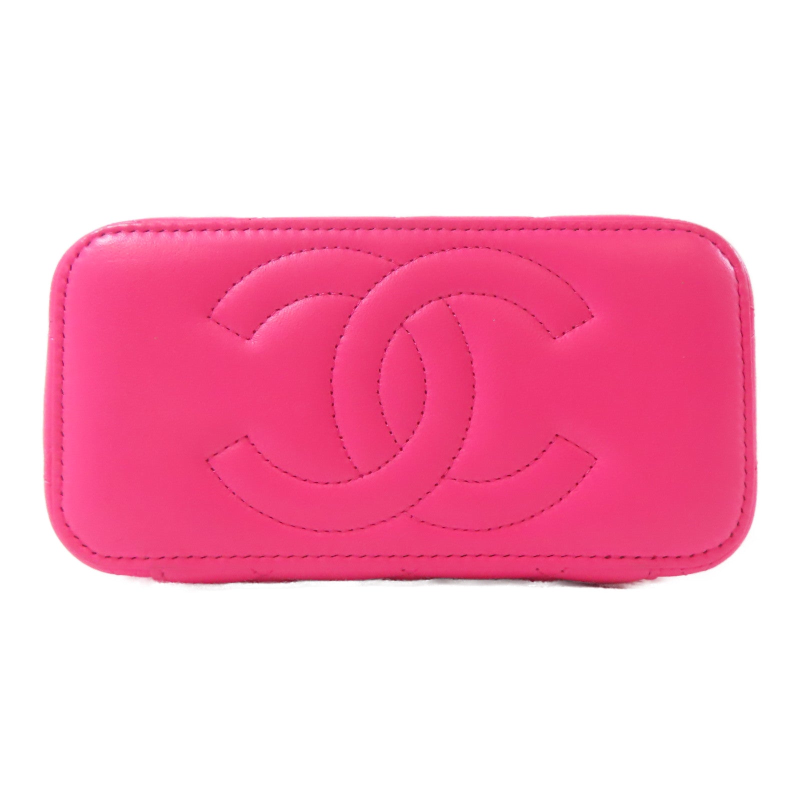 CHANEL 【激減優惠】菱格羊皮皮革Clutch with Chain銀扣鏈帶手挽肩背兩用袋粉紅色