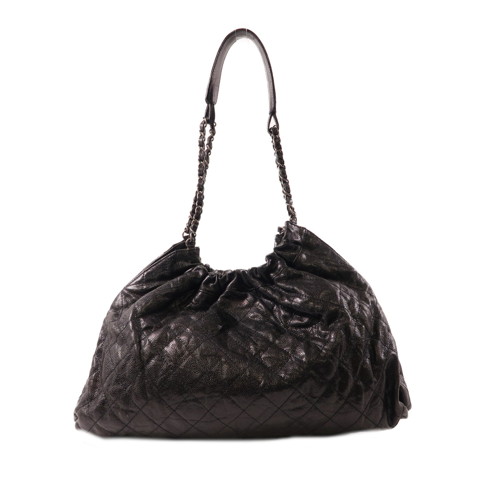 CHANEL 菱格牛皮皮革Chain Shoulder銀扣肩背袋黑色