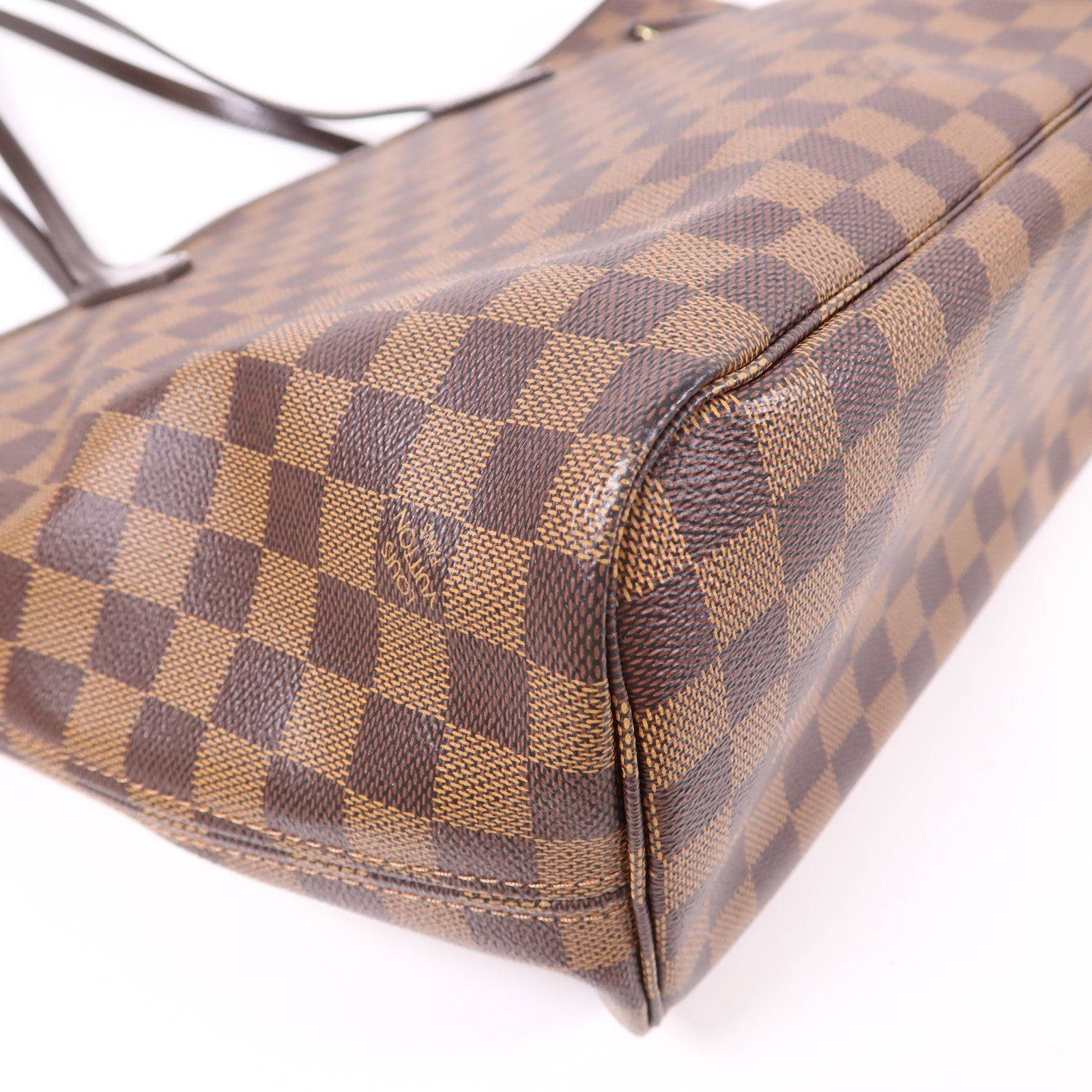 LOUIS VUITTON Damier Neverfull MM金扣肩背袋/手挽袋棕色