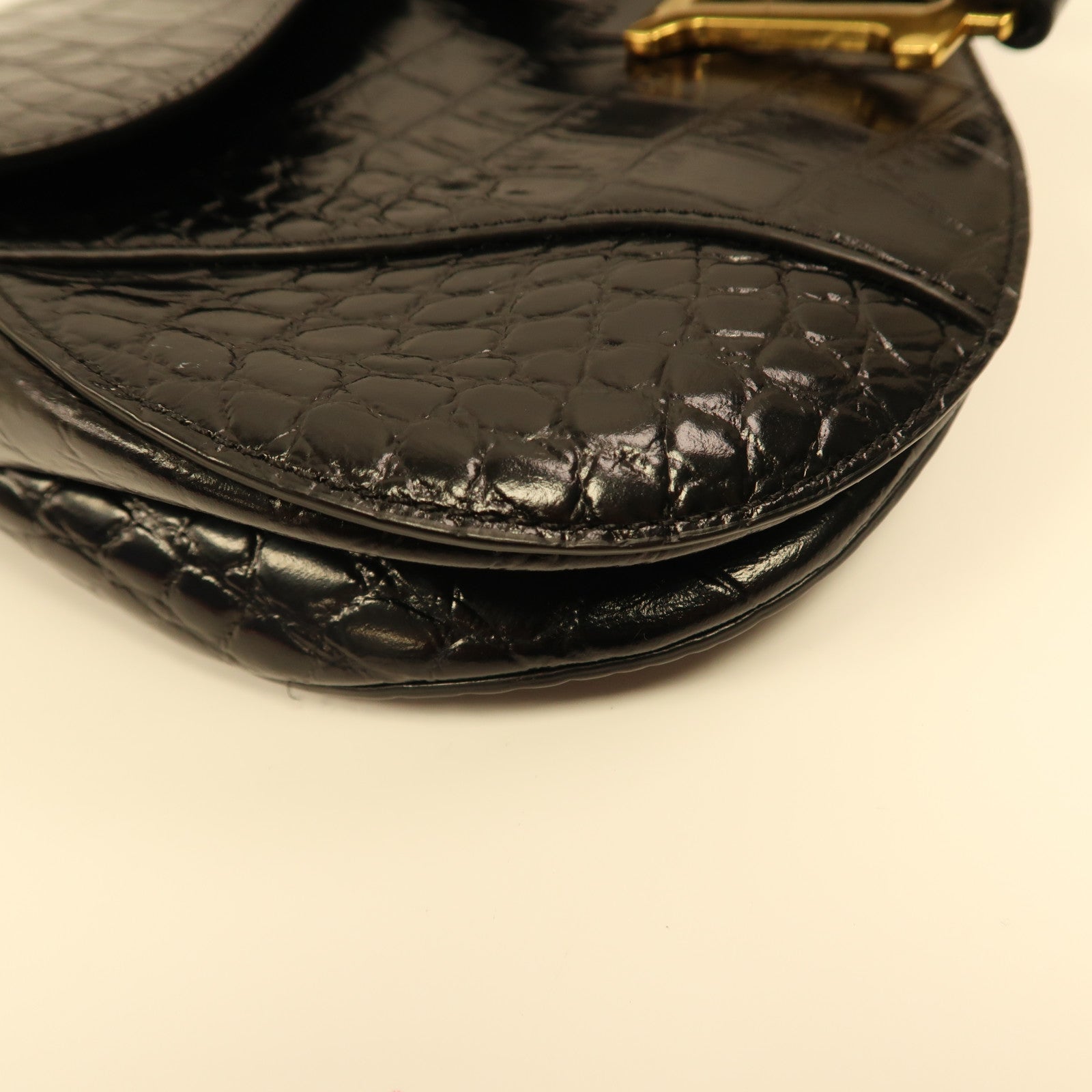 Dior Alligator皮革Saddle Bag金扣肩背袋黑色