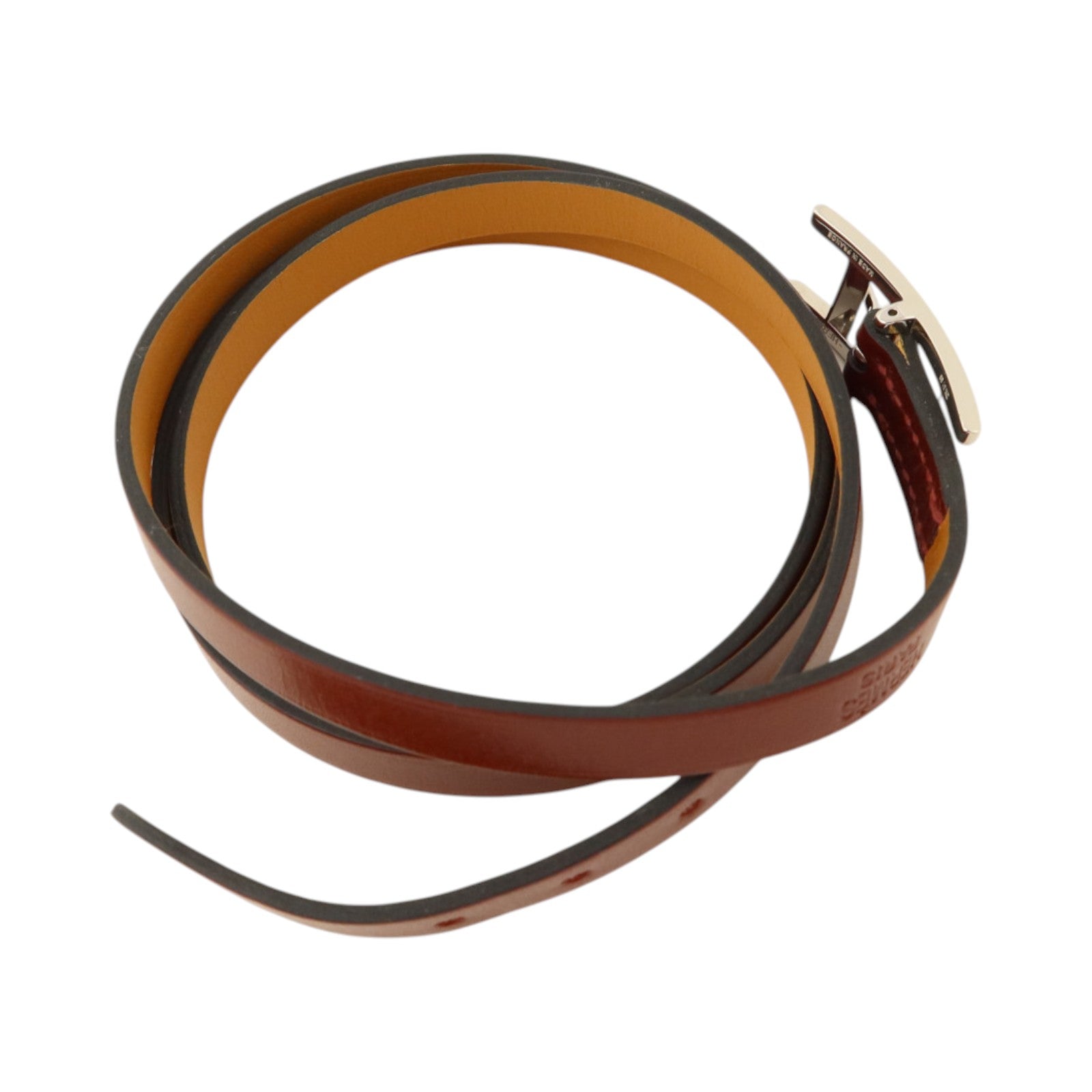 HERMES Box皮革Hapi 3 Bracelet銀扣手鏈Rouge H
