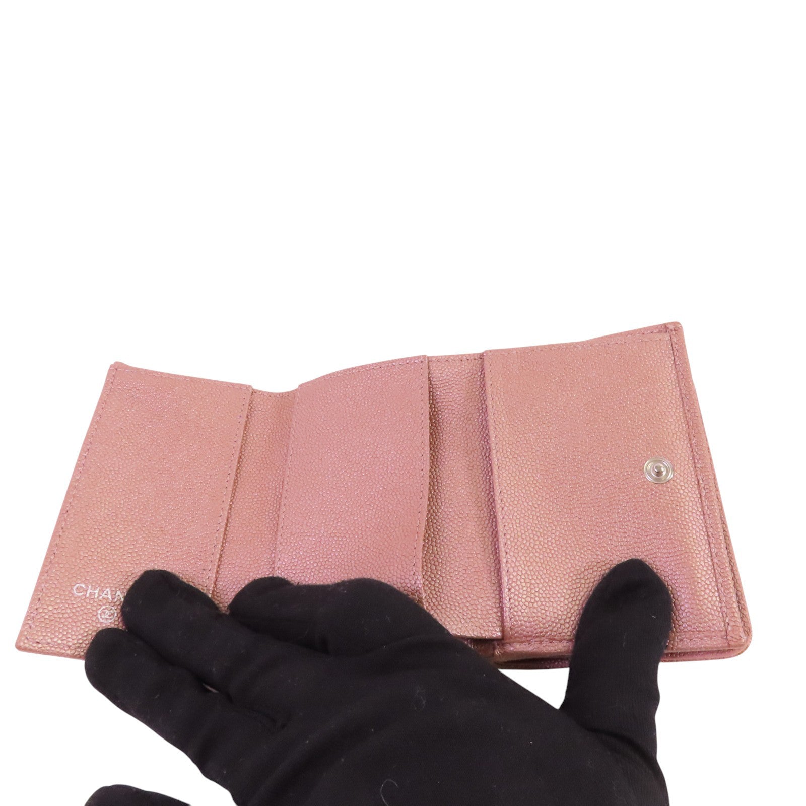 CHANEL 牛皮皮革Mini Wallet銀扣短錢包