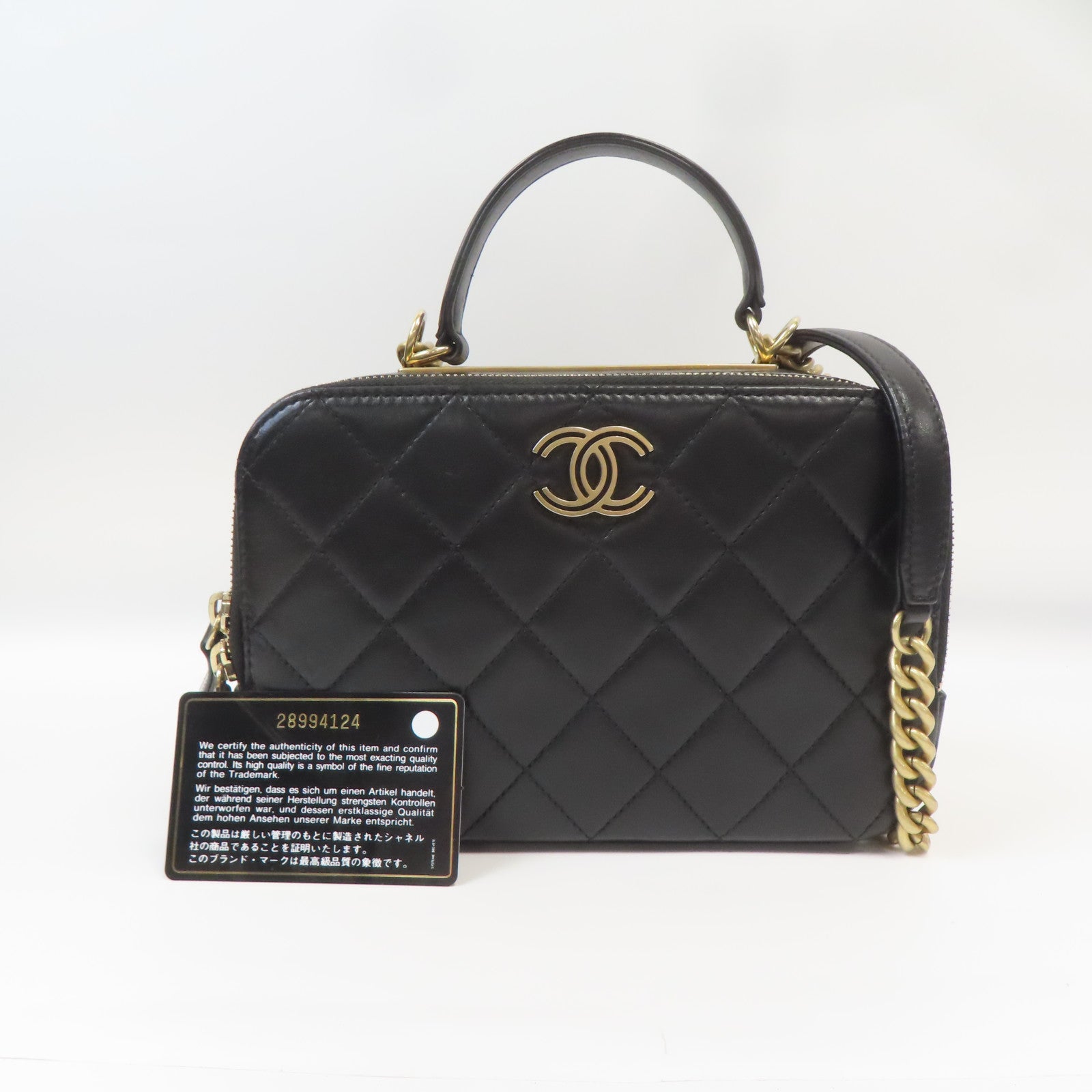 CHANEL 菱格羊皮皮革Bowling Bag金扣手挽肩背兩用袋黑色