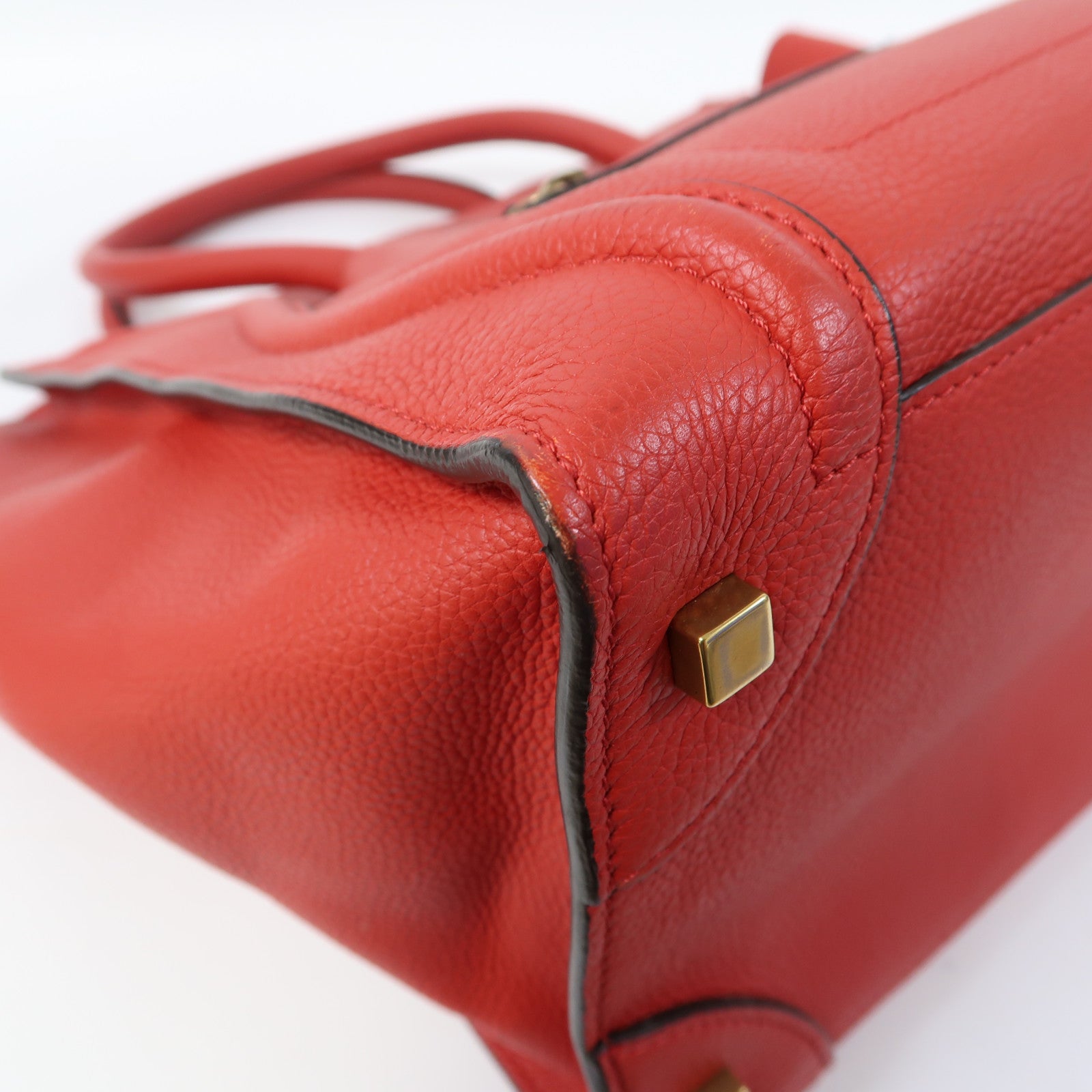 CELINE 牛皮皮革Luggage金扣手挽袋紅色