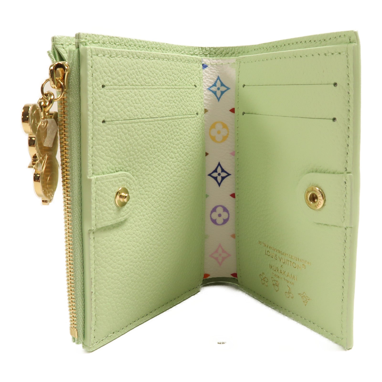 LOUIS VUITTON 牛皮皮革LV X TM Lisa Wallet金扣錢包綠茶色
