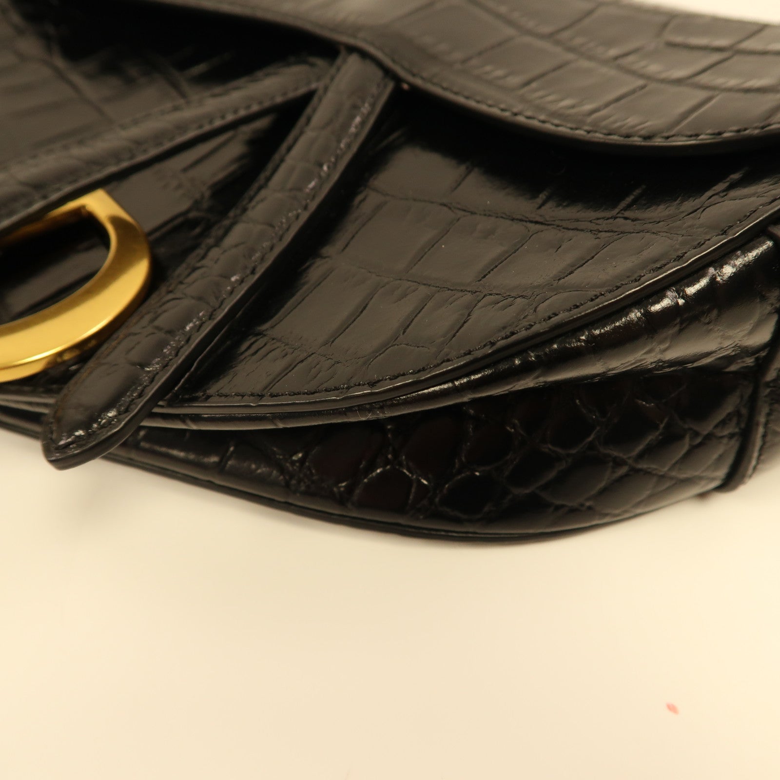 Dior Alligator皮革Saddle Bag金扣肩背袋黑色