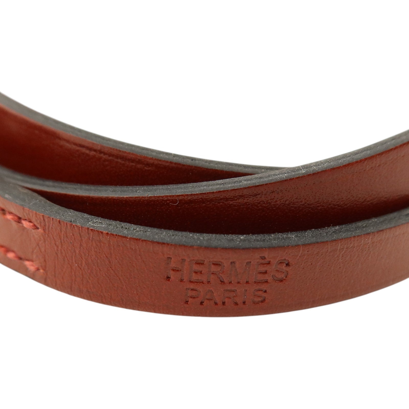HERMES Box皮革Hapi 3 Bracelet銀扣手鏈Rouge H