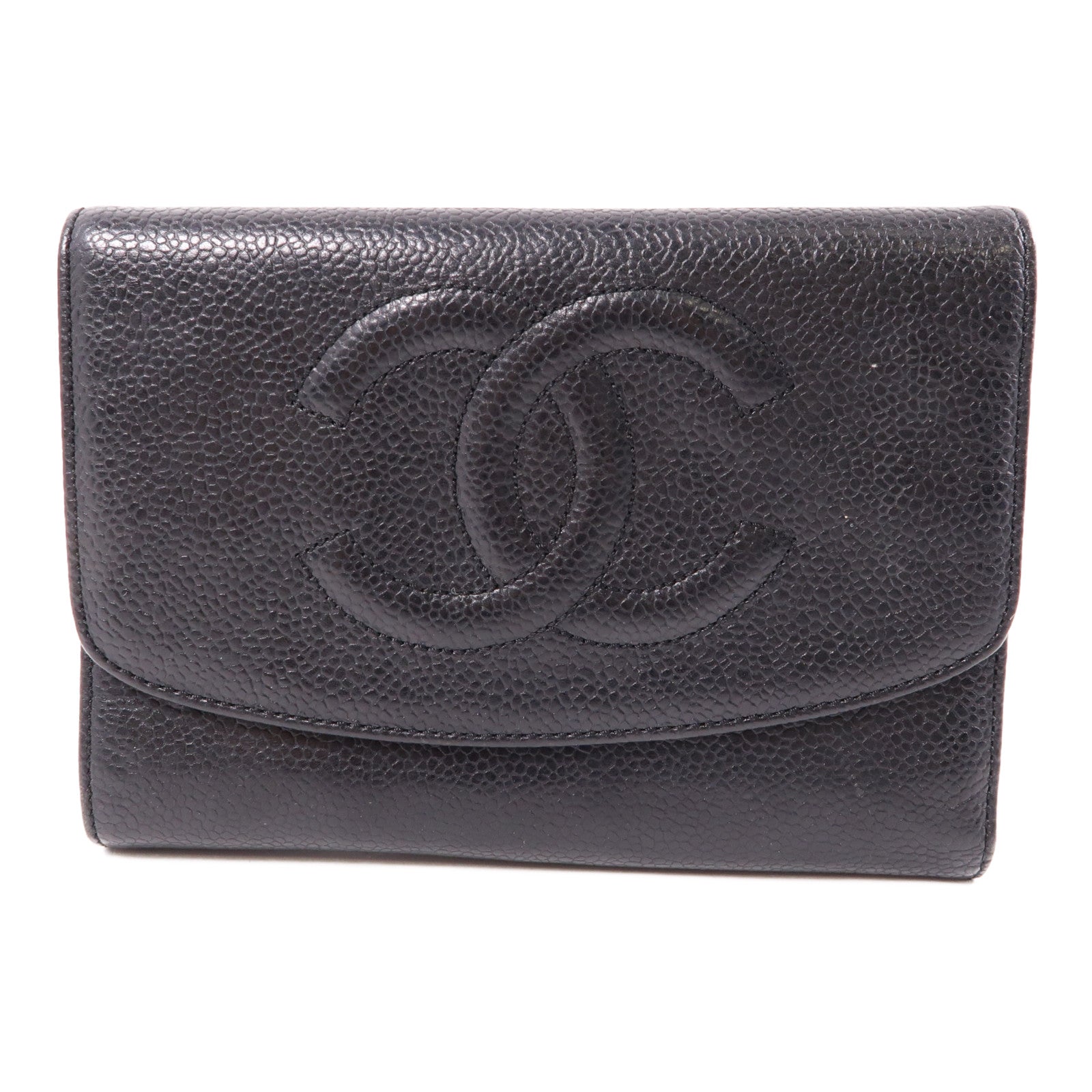 CHANEL 牛皮皮革Wallet金扣長錢包黑色