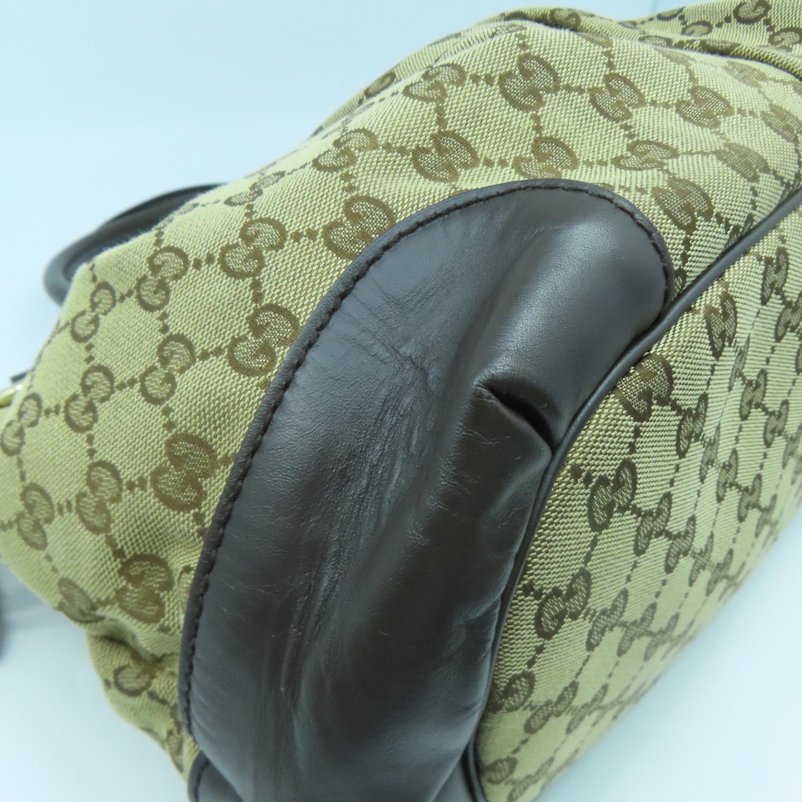 GUCCI 【激減優惠】帆布/牛皮皮革Shoulder Bag金扣手挽肩背兩用袋啡色