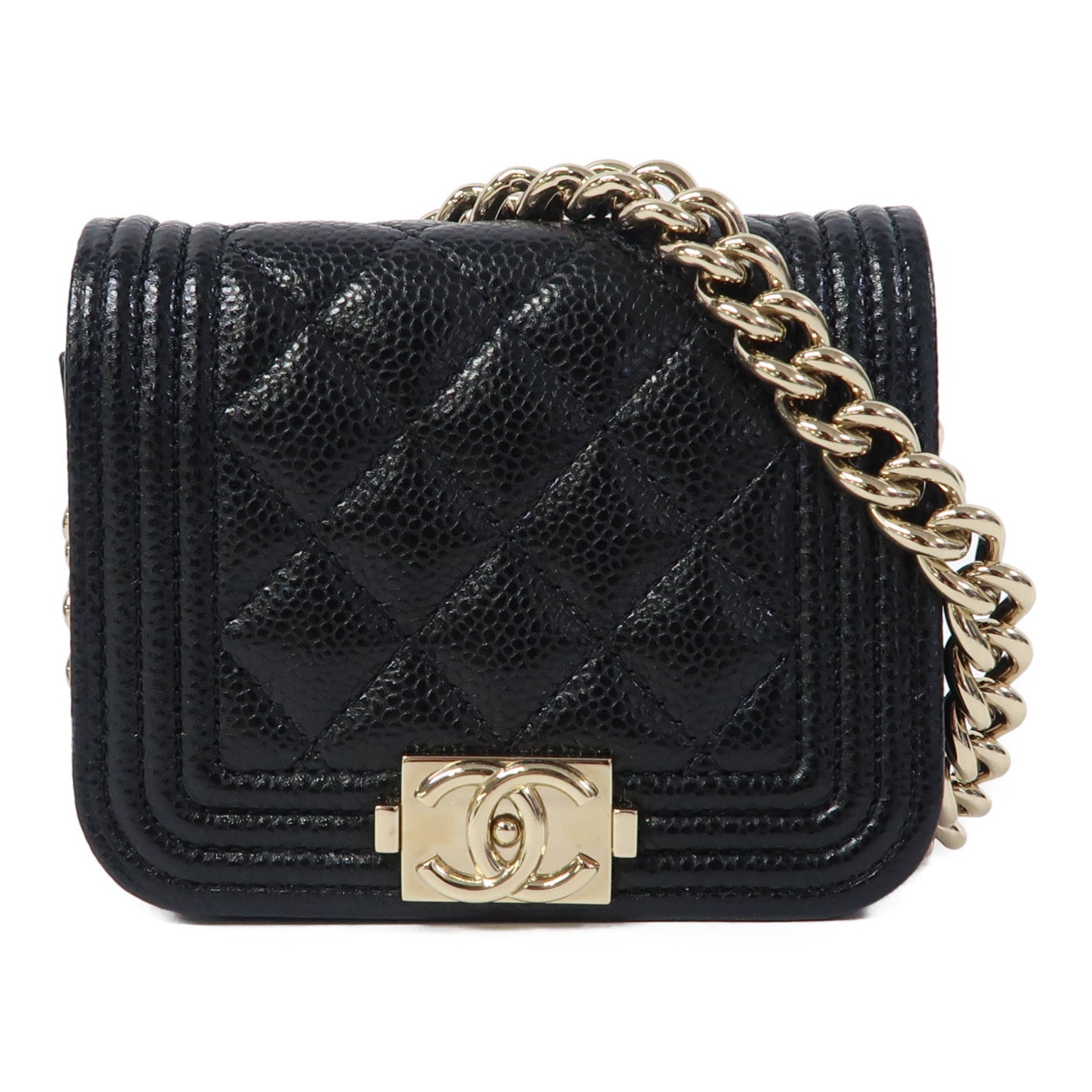 CHANEL 菱格Caviar皮革Waist Bag金扣腰包黑色