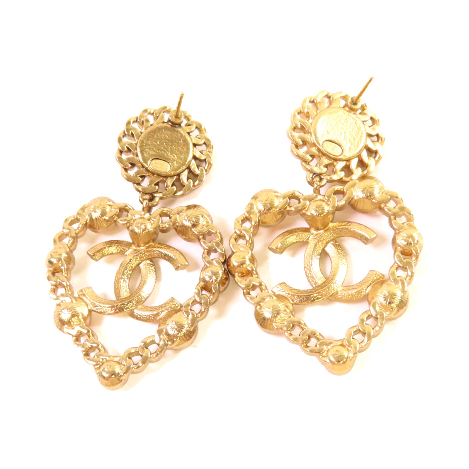 CHANEL 金屬/仿珍珠/彩色寶石CC Love Earrings耳環金色/珍珠色/彩色