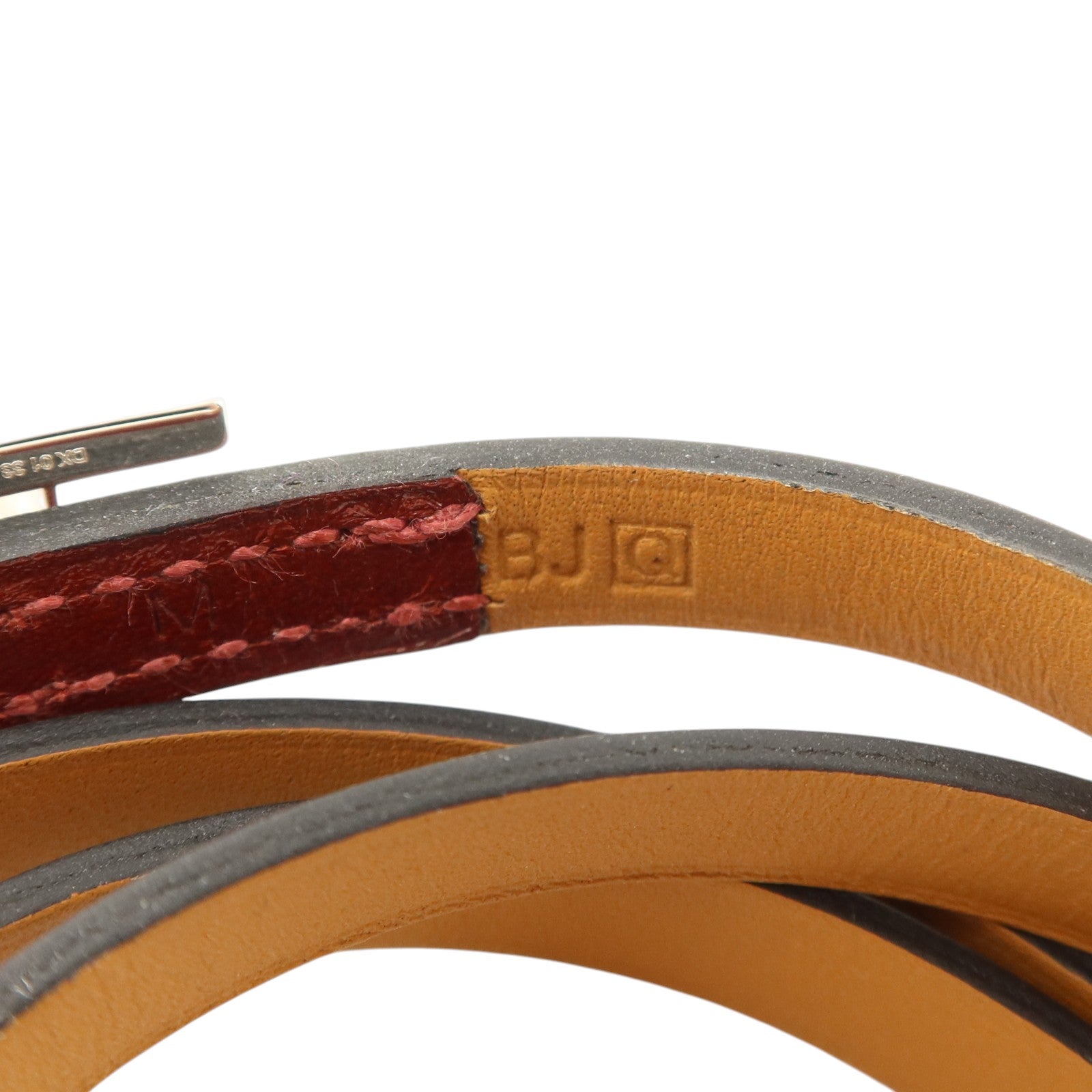 HERMES Box皮革Hapi 3 Bracelet銀扣手鏈Rouge H