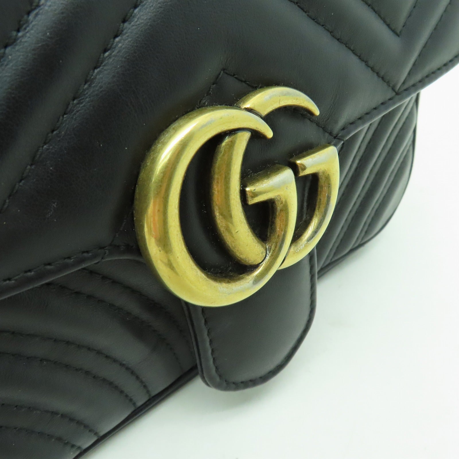 GUCCI 【激減優惠】牛皮皮革GG Marmont金扣鏈帶肩背袋黑色