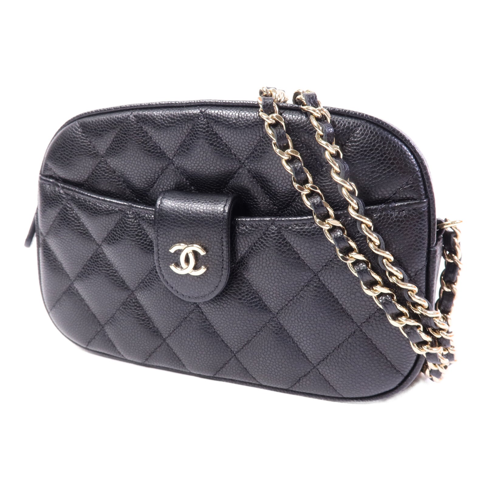 CHANEL 牛皮皮革Camera Bag金扣鏈帶肩背袋