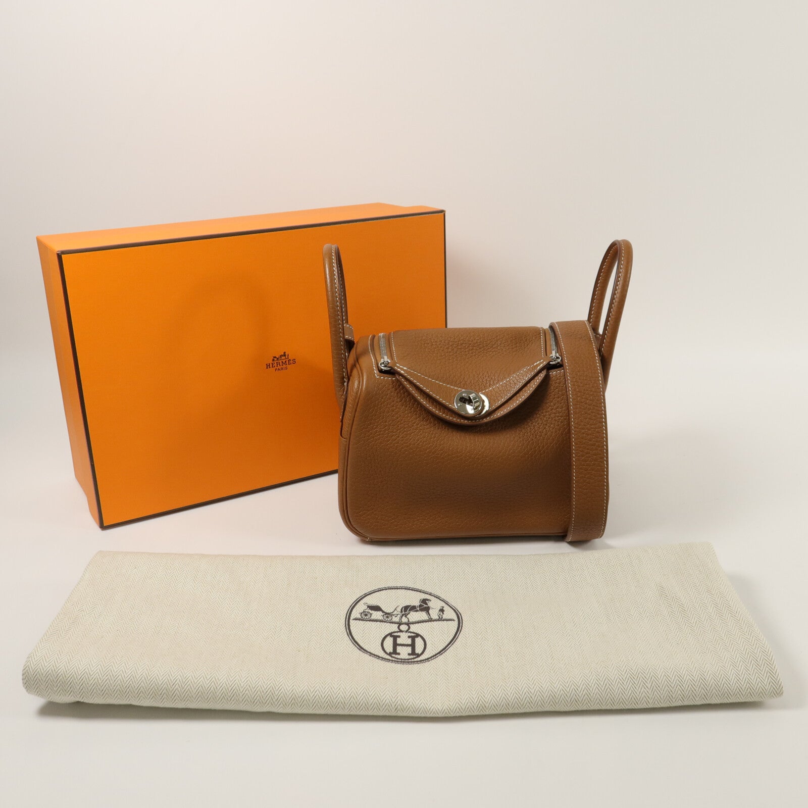 HERMES Clemence皮革Mini Lindy手挽肩背兩用袋Gold