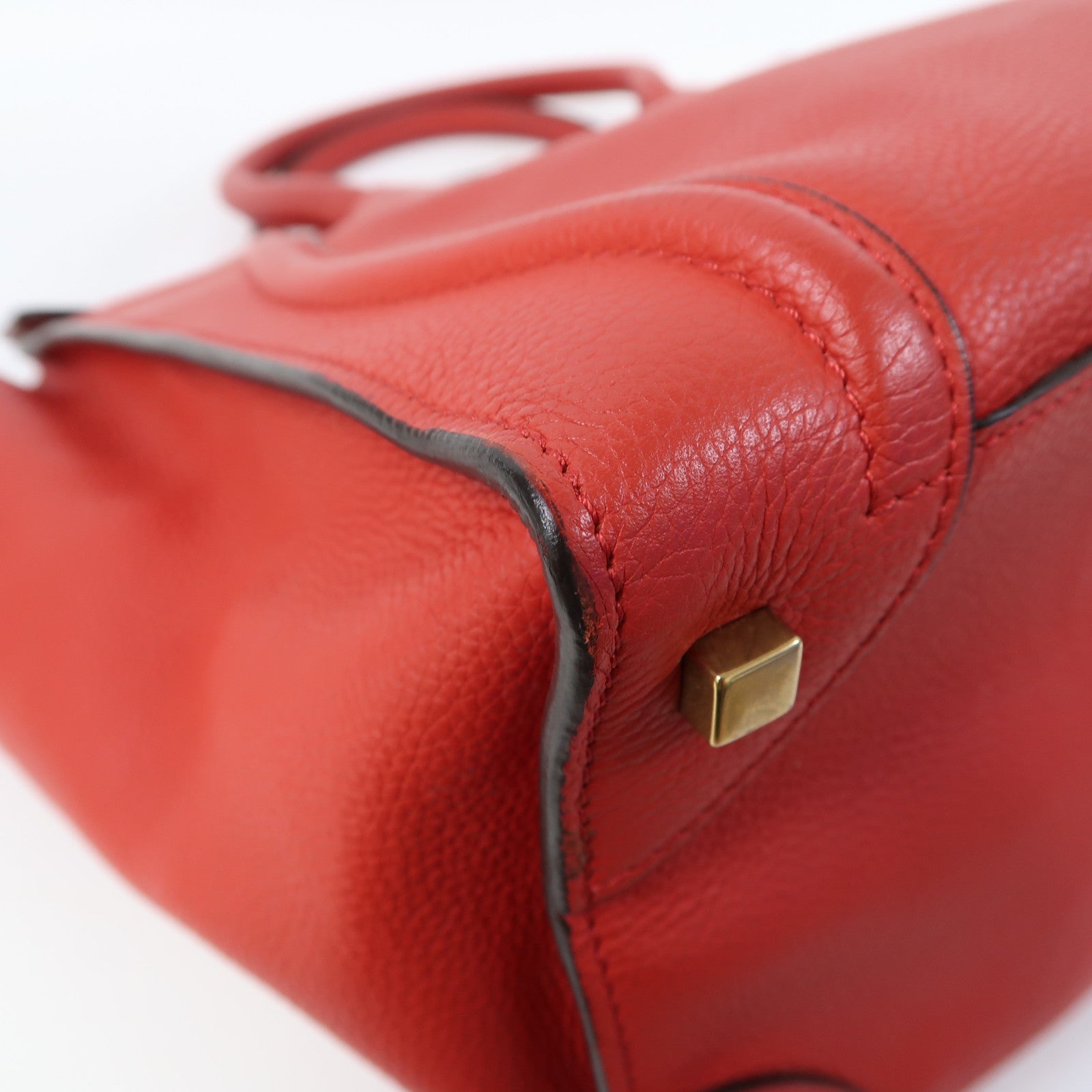 CELINE 牛皮皮革Luggage金扣手挽袋紅色