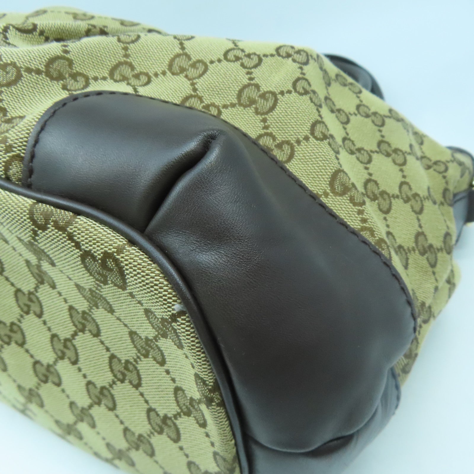 GUCCI 【激減優惠】帆布/牛皮皮革Shoulder Bag金扣手挽肩背兩用袋啡色