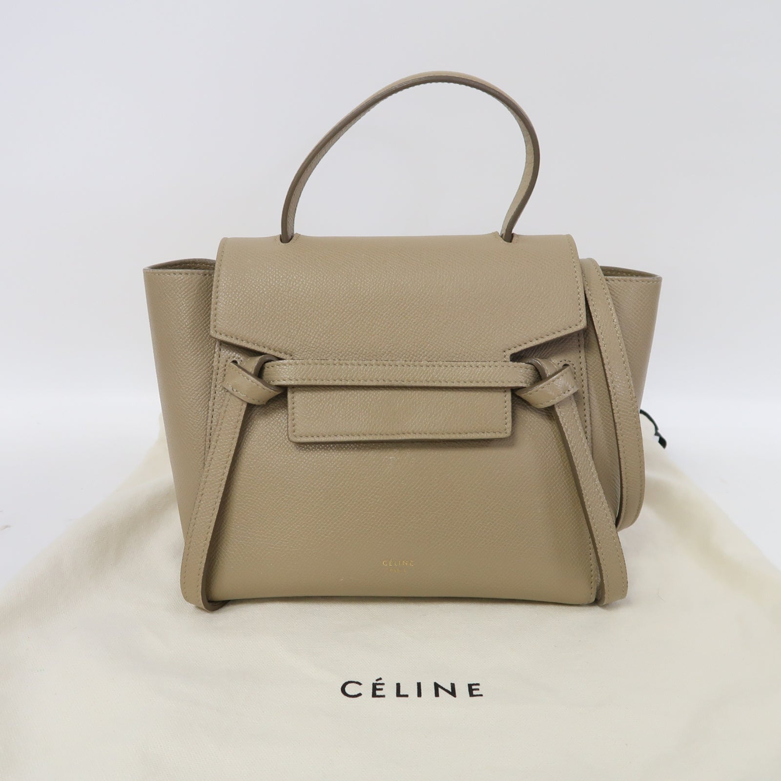 CELINE 牛皮皮革Nano Belt Bag金扣手挽肩背兩用袋啡色