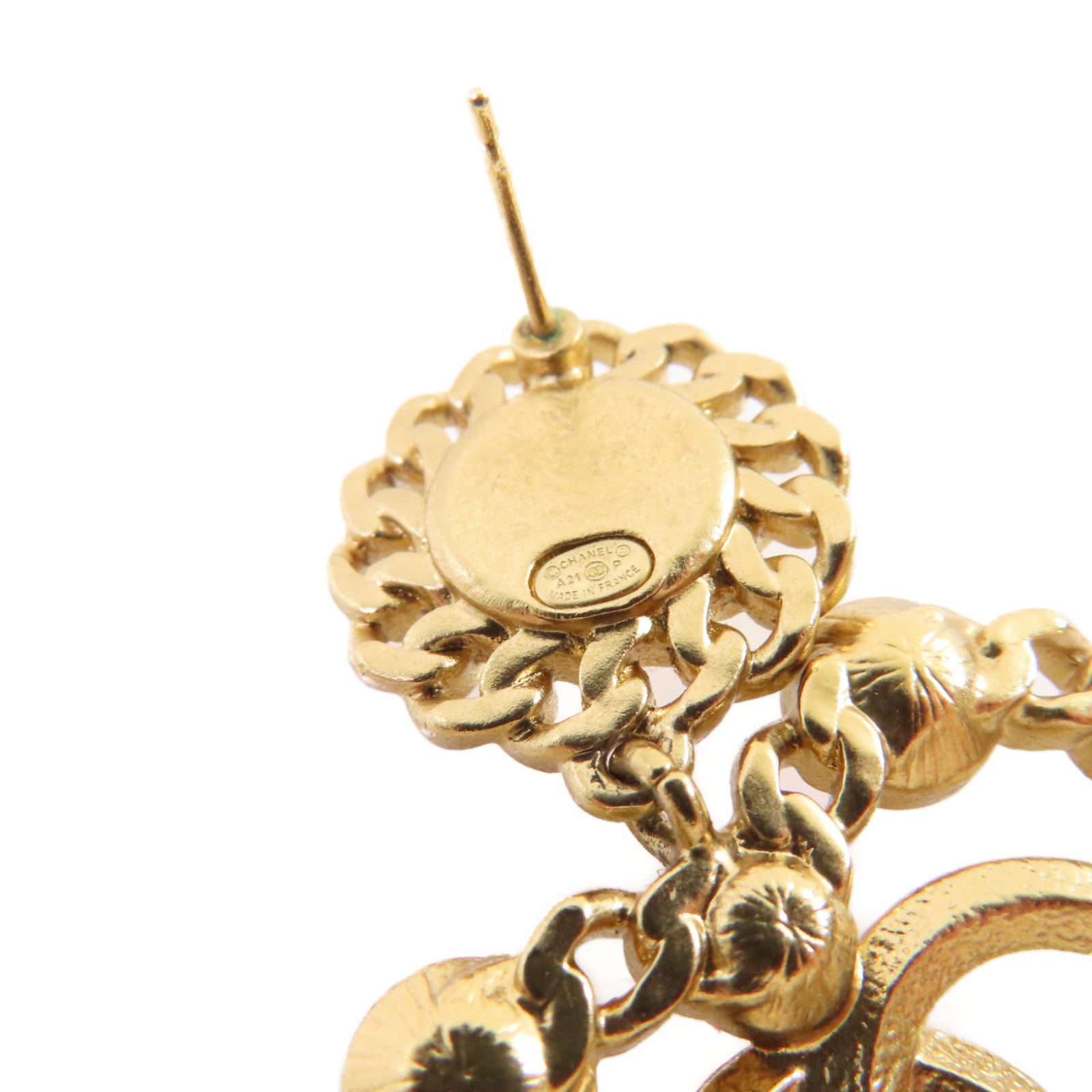 CHANEL 金屬/仿珍珠/彩色寶石CC Love Earrings耳環金色/珍珠色/彩色
