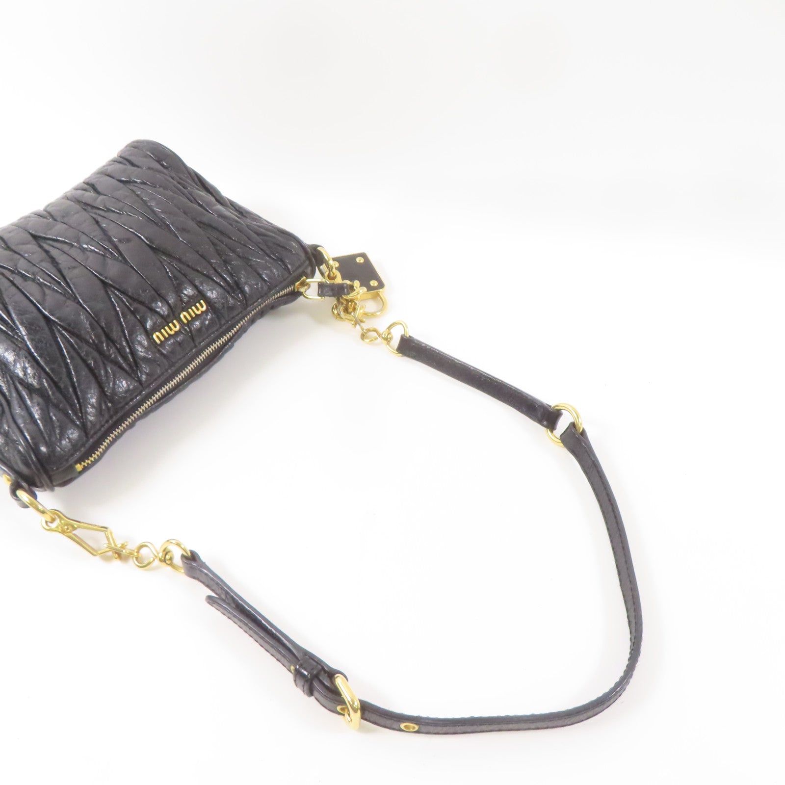 Miu Miu 皮革Shoulder Bag金扣肩背袋黑色