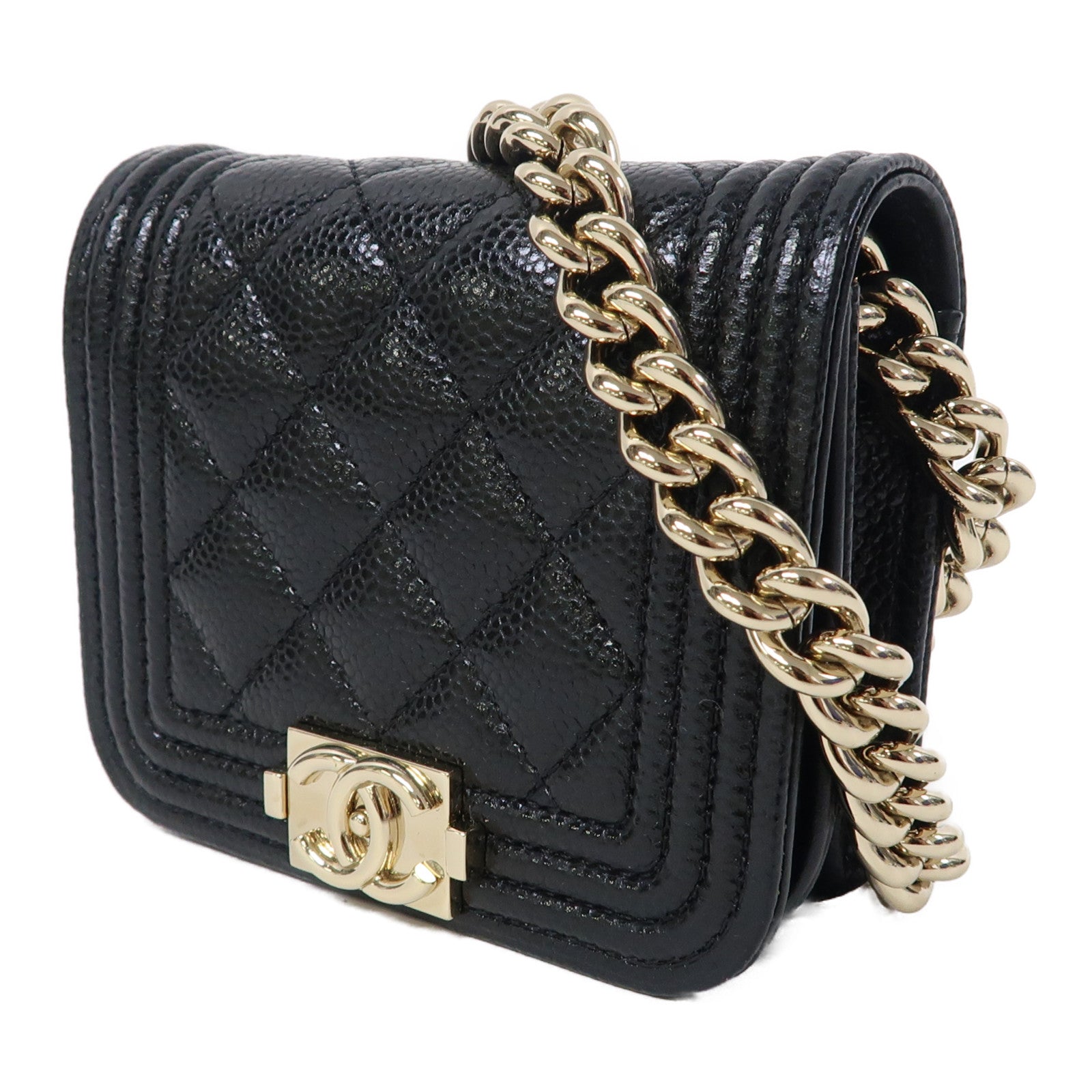 CHANEL 菱格Caviar皮革Waist Bag金扣腰包黑色