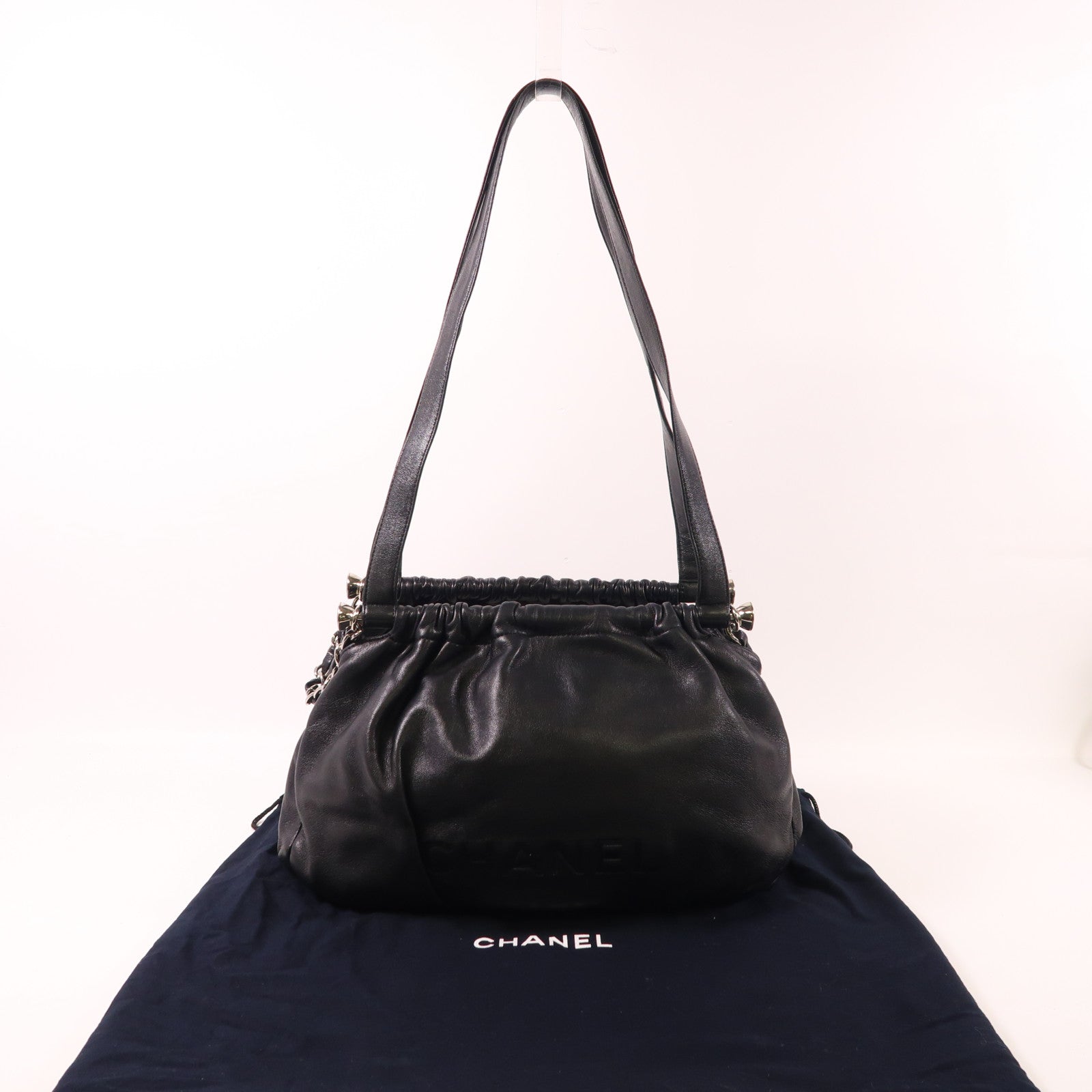 CHANEL 羊皮皮革Shoulder Bag銀扣肩背袋