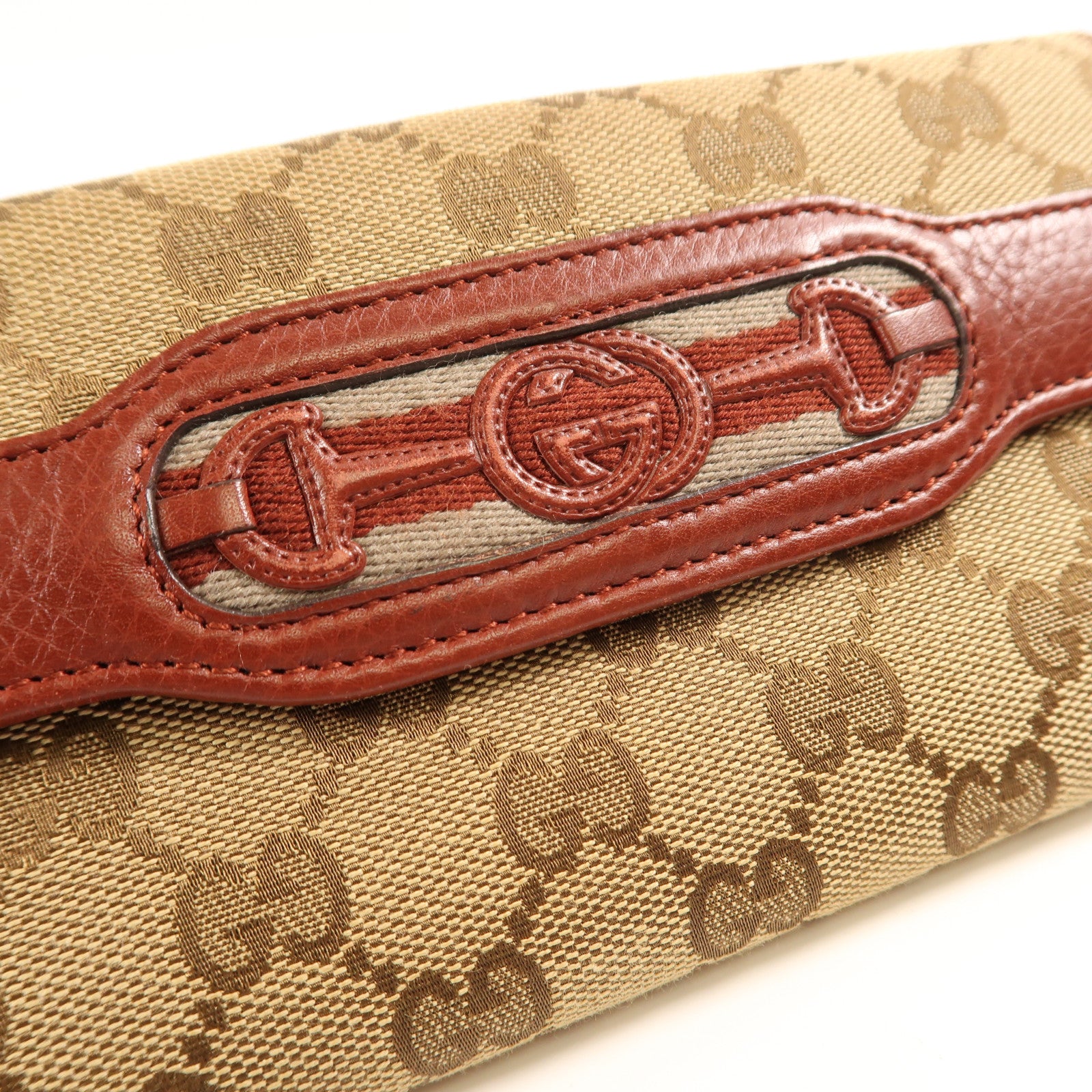 GUCCI 帆布/皮革Long Wallet金扣長錢包