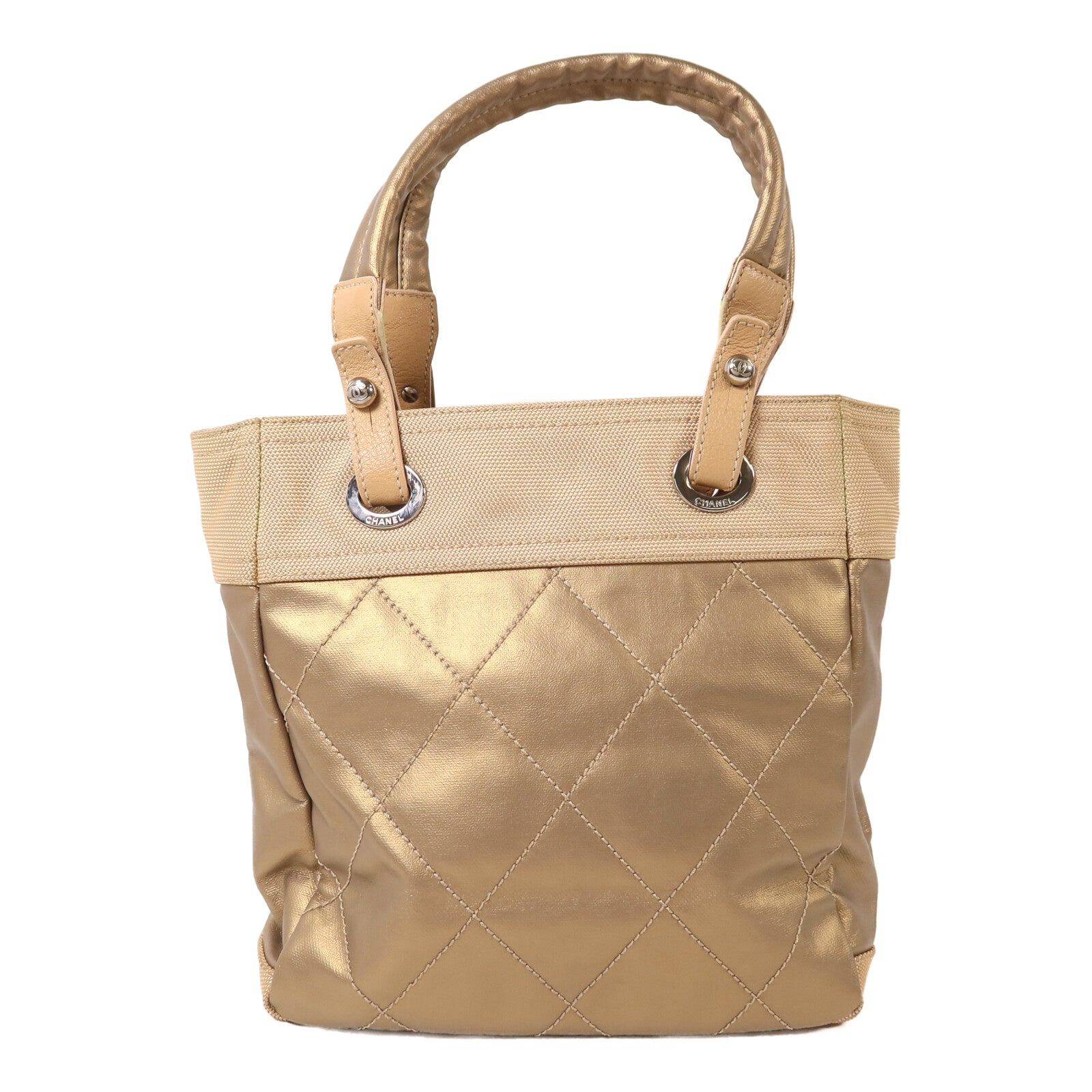 CHANEL 塗層帆布/尼龍Hand Bag銀扣手挽袋