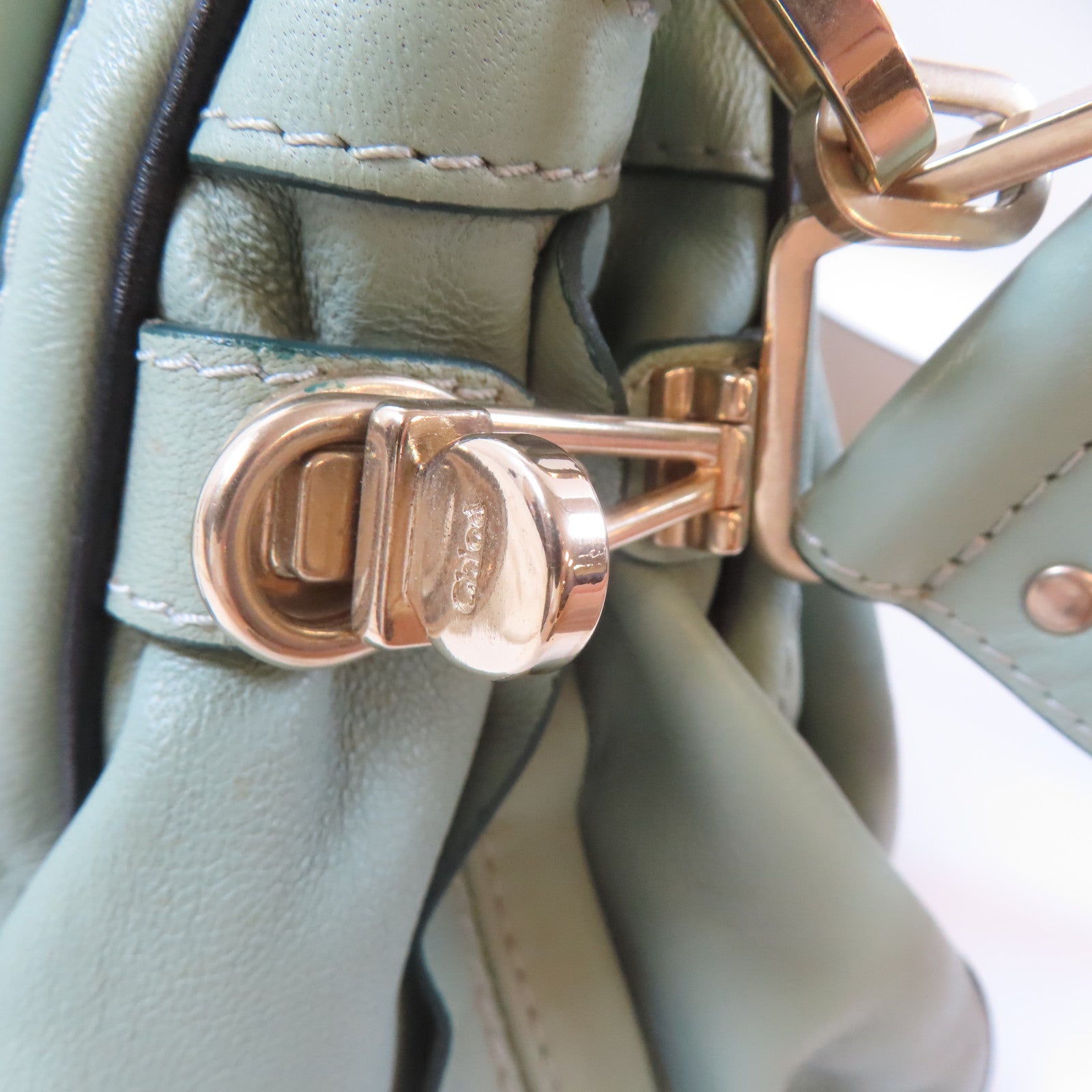 Chloe 牛皮皮革2 Way Shoulder Bag金扣手挽肩背兩用袋淺綠色
