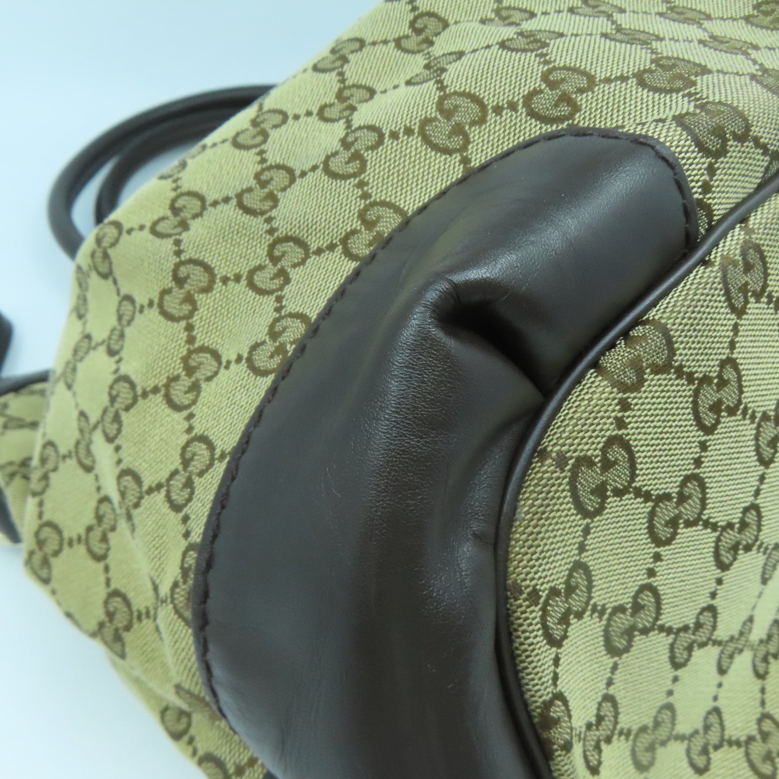 GUCCI 【激減優惠】帆布/牛皮皮革Shoulder Bag金扣手挽肩背兩用袋啡色