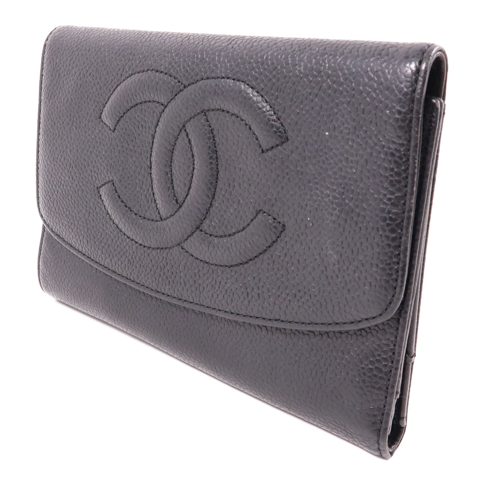 CHANEL 牛皮皮革Wallet金扣長錢包黑色