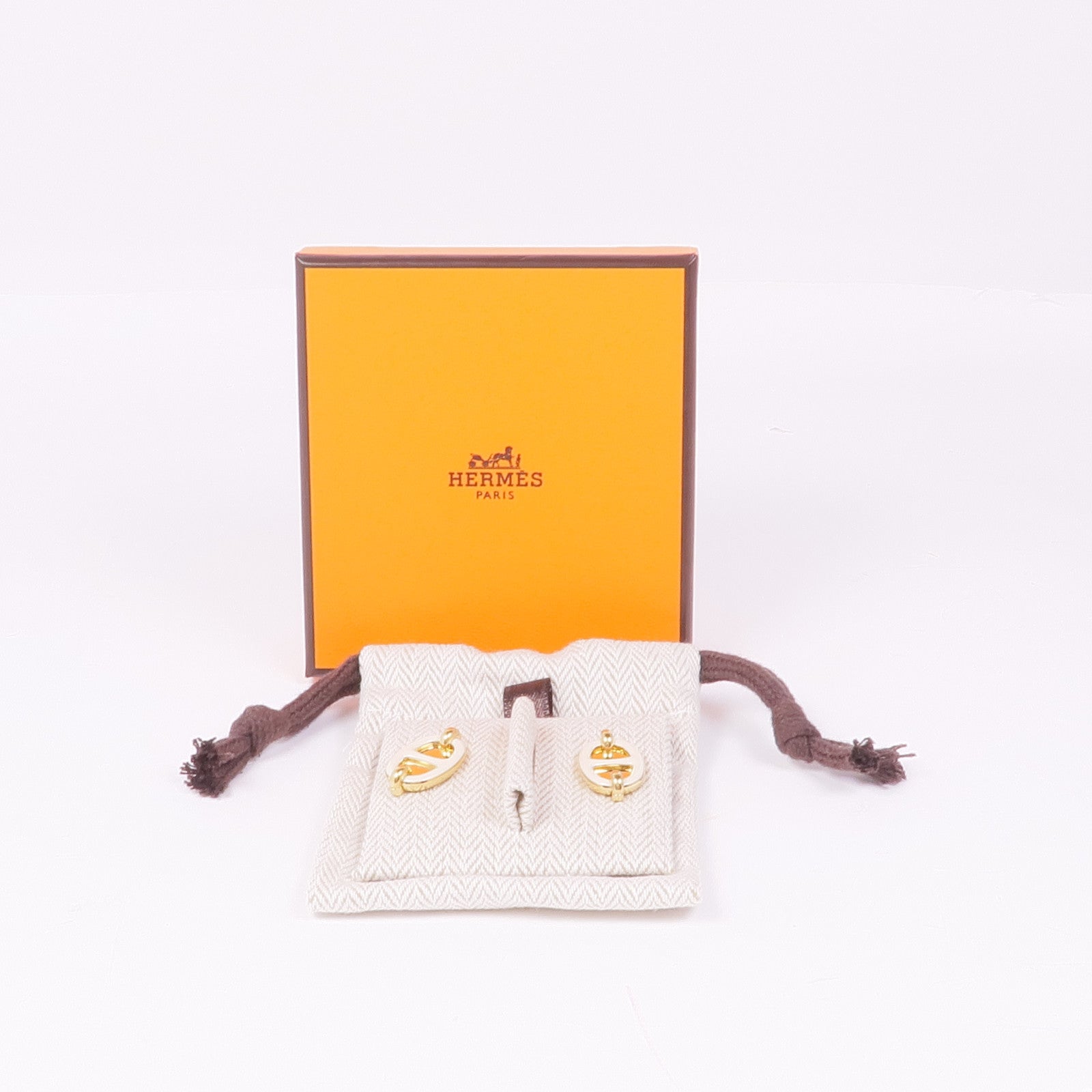 HERMES 金屬Mini Maillon Earrings耳環Creme