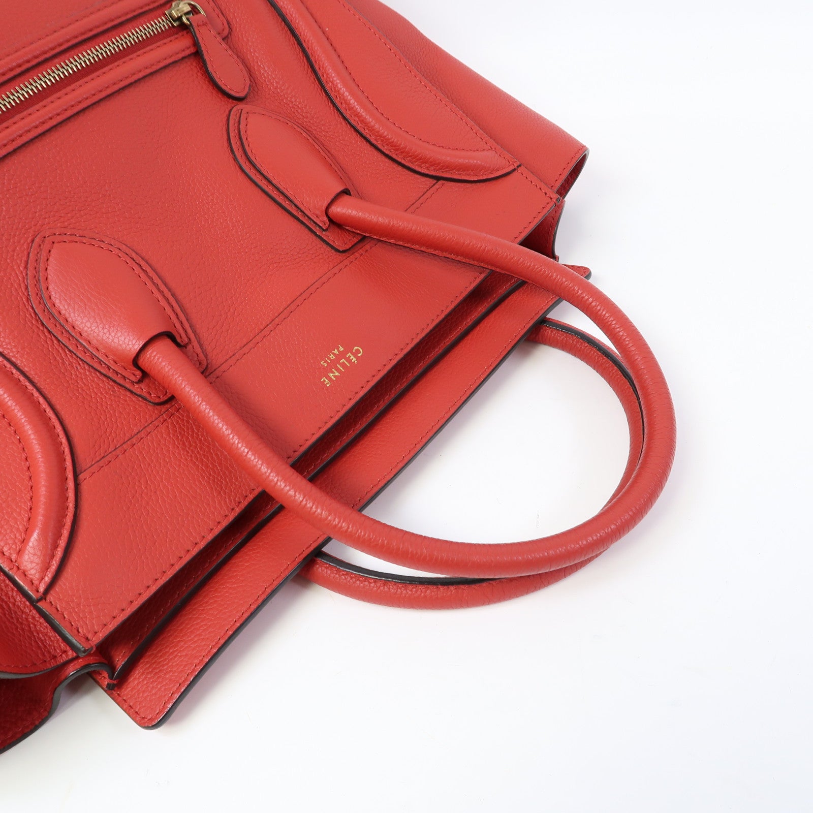 CELINE 牛皮皮革Luggage金扣手挽袋紅色