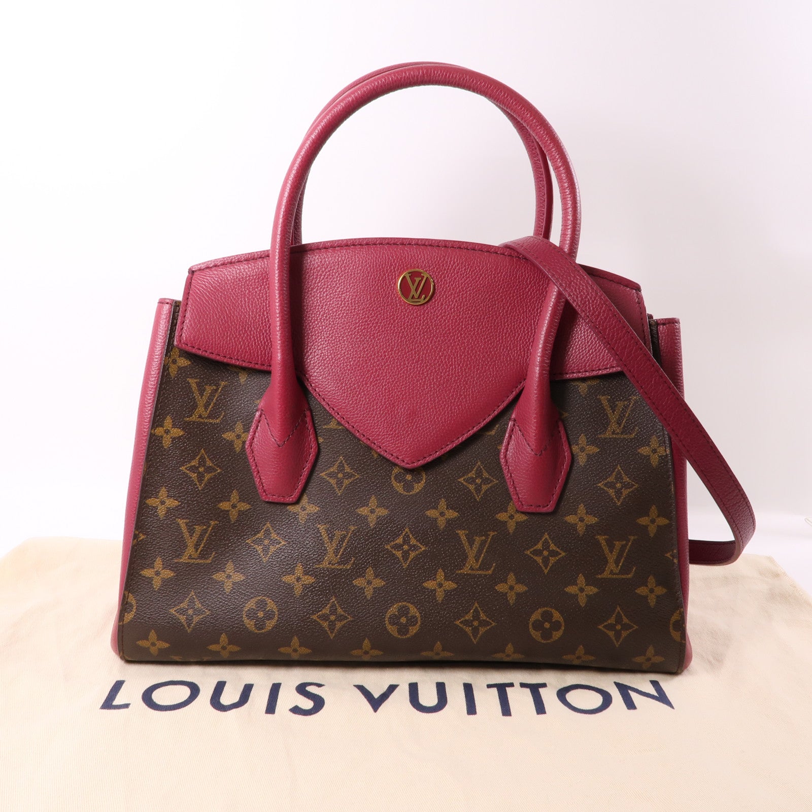 LOUIS VUITTON Monogram Florine金扣手挽肩背兩用袋棕色/紅色
