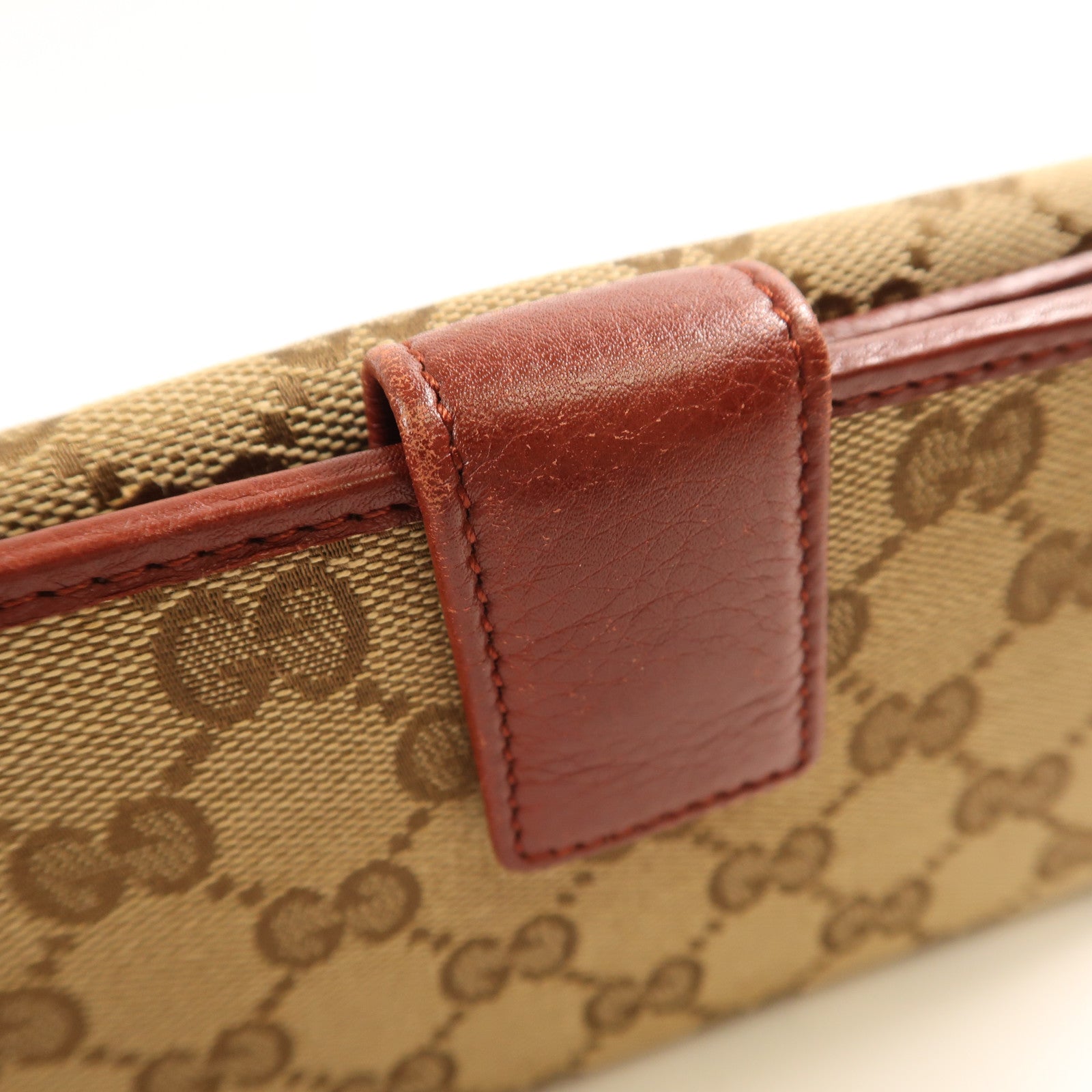 GUCCI 帆布/皮革Long Wallet金扣長錢包