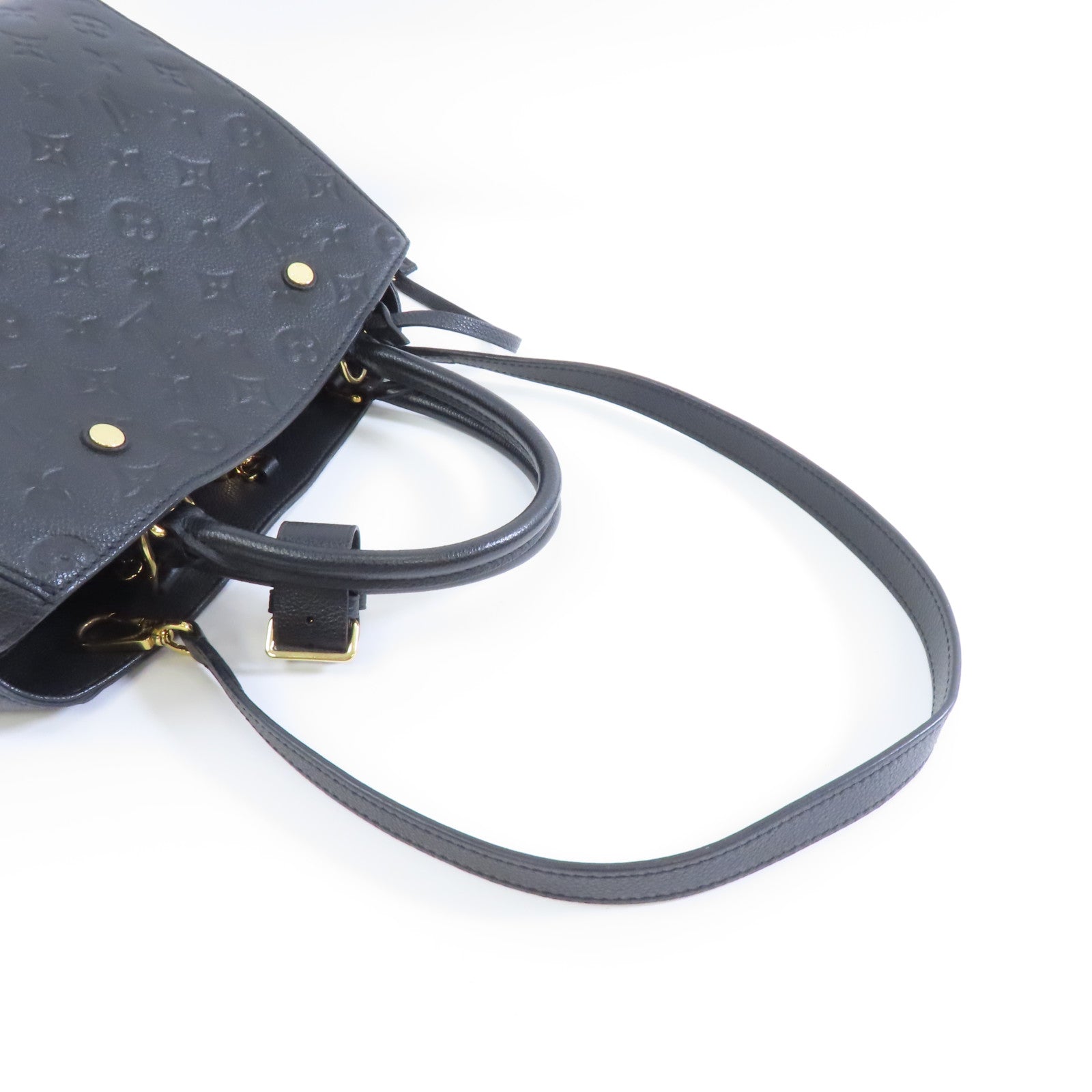 LOUIS VUITTON Monogram Empreinte Montaigne MM金扣手挽肩背兩用袋黑色
