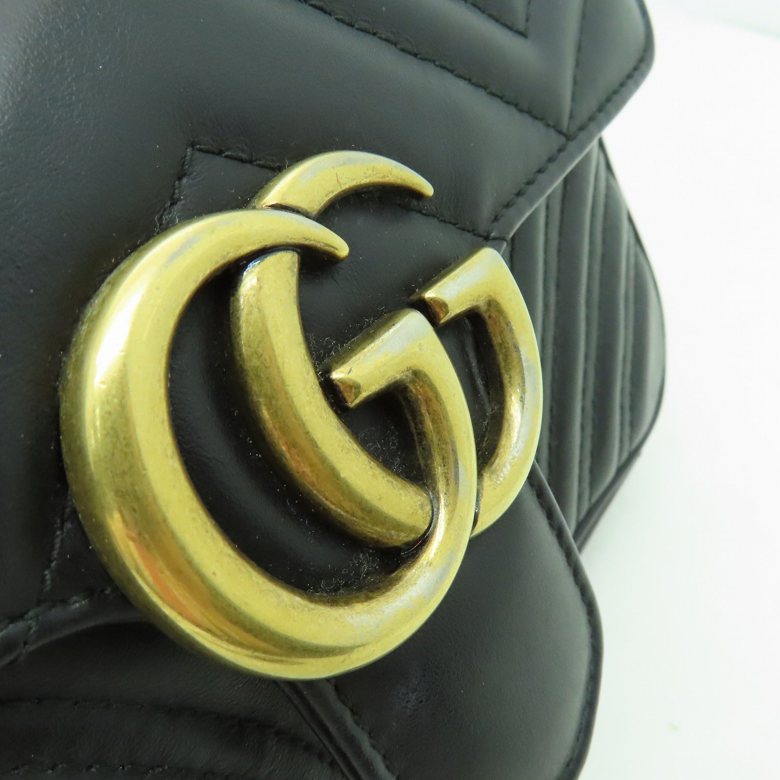 GUCCI 【激減優惠】牛皮皮革GG Marmont金扣鏈帶肩背袋黑色