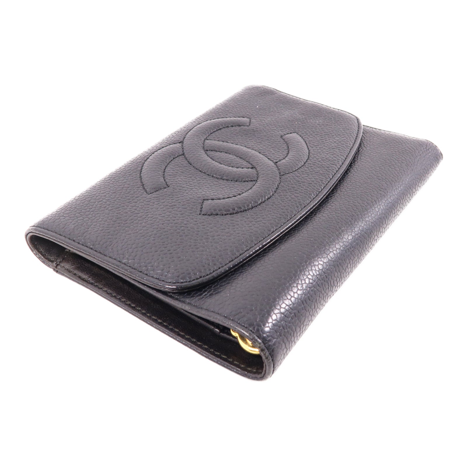 CHANEL 牛皮皮革Wallet金扣長錢包黑色